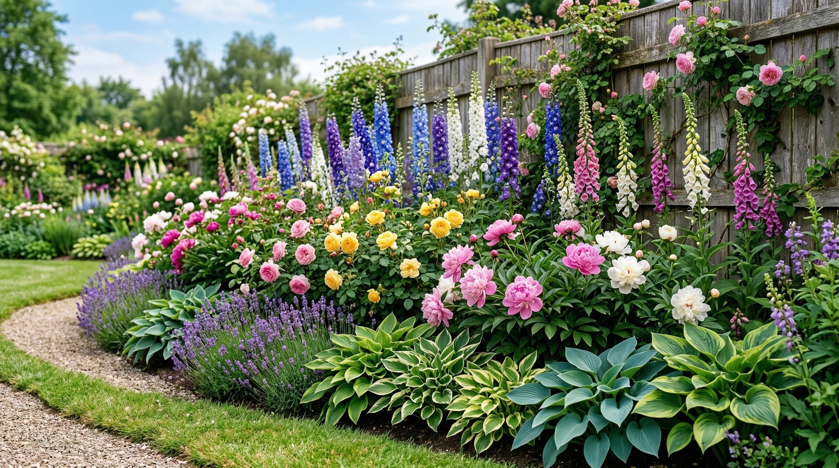 Яркий миксбордер с многоярусной посадкой