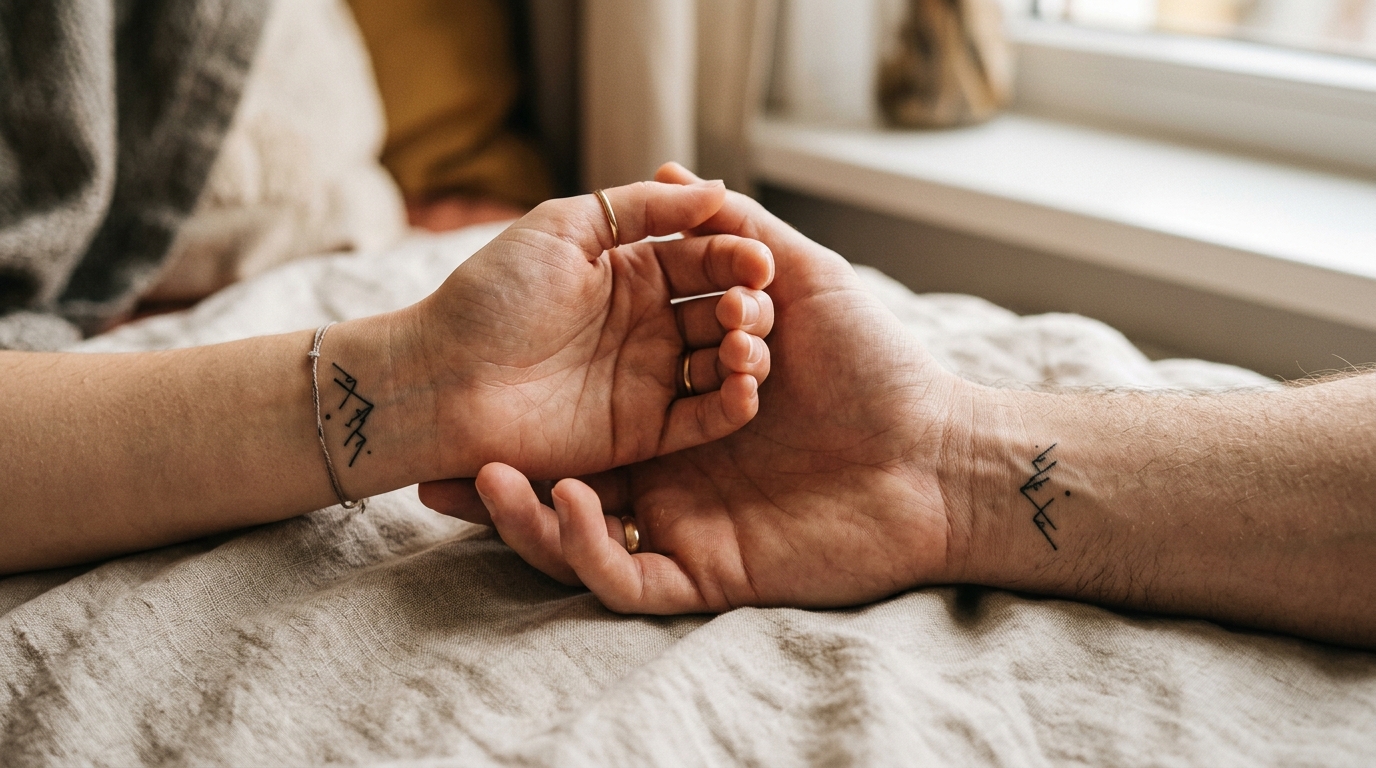 Парные минималистичные тату на руках пары