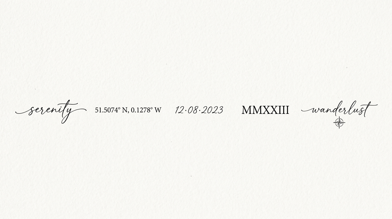 Эскизы минималистичного леттеринга: дата, имя, координаты, римские цифры