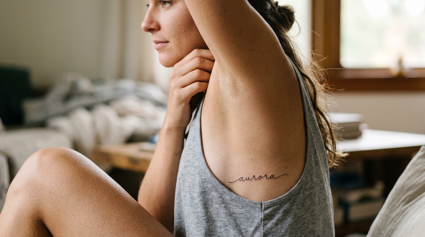 Надпись тонким шрифтом на рёбрах