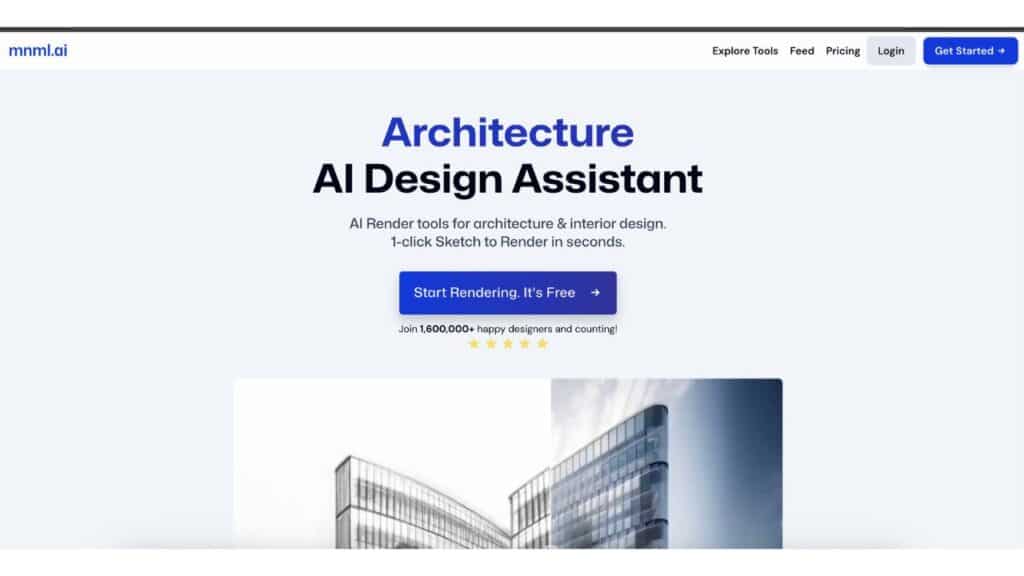 Скриншот mnml.ai — AI-платформа для архитектурного и ландшафтного дизайна