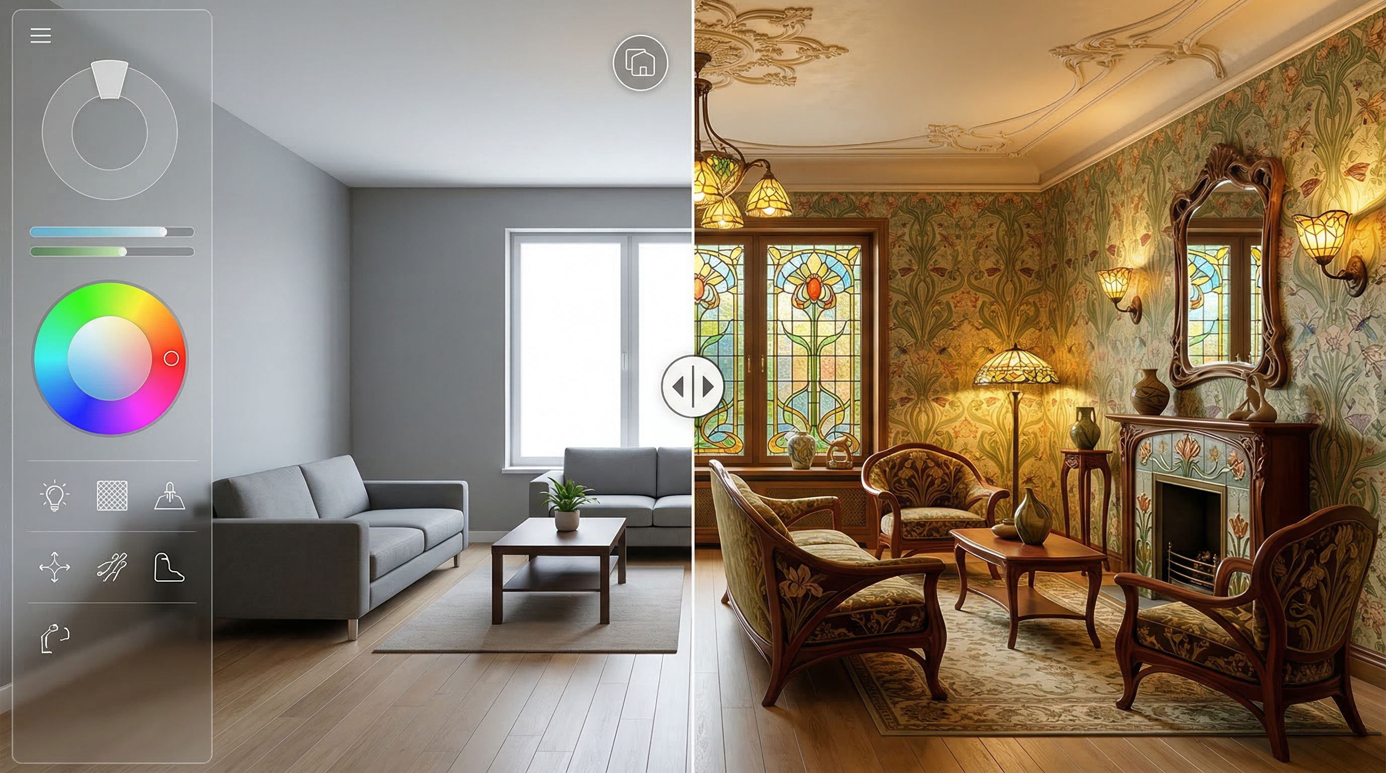 Визуализация интерьера в стиле модерн с помощью ИИ — трансформация обычной комнаты