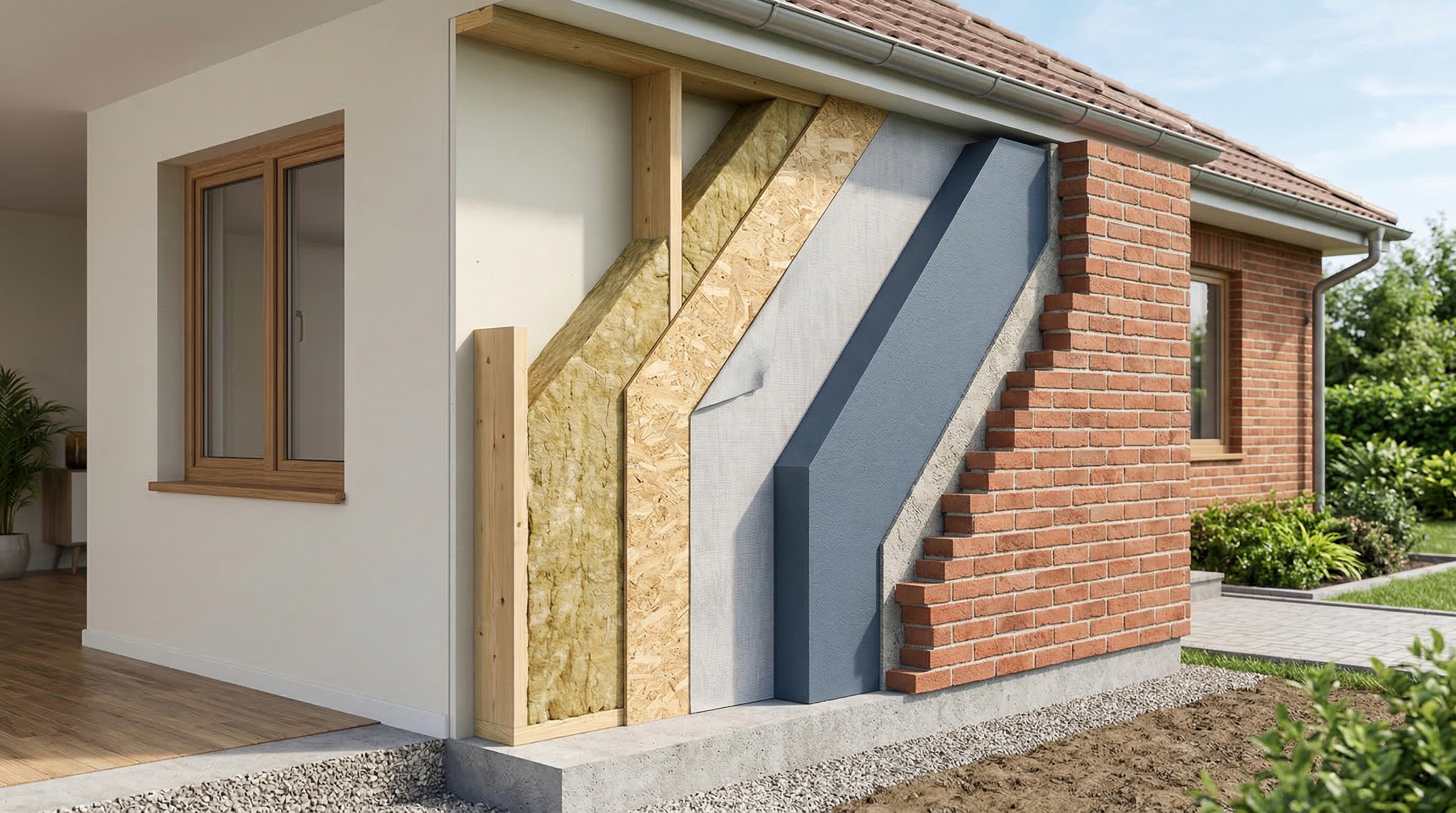 Структура утепления по технологии мокрого фасада — послойный разрез стены