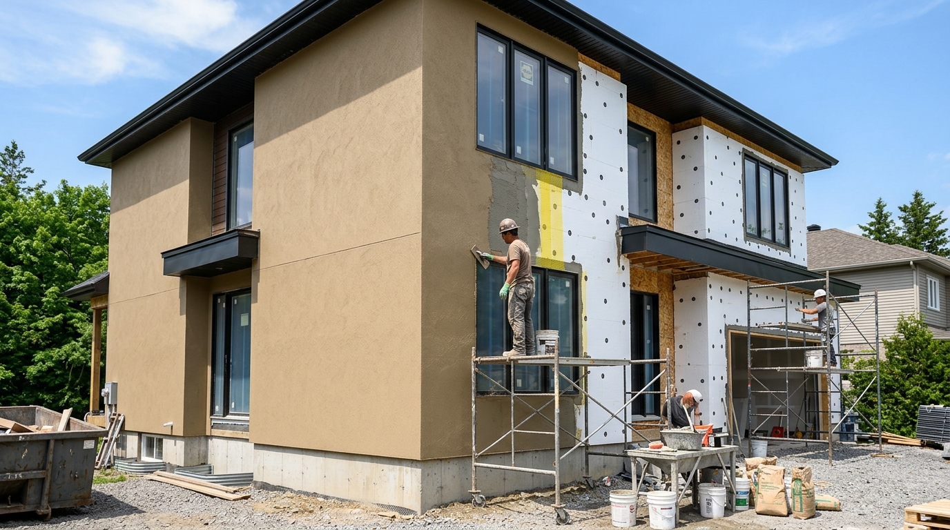 Дом в процессе утепления по технологии мокрого фасада