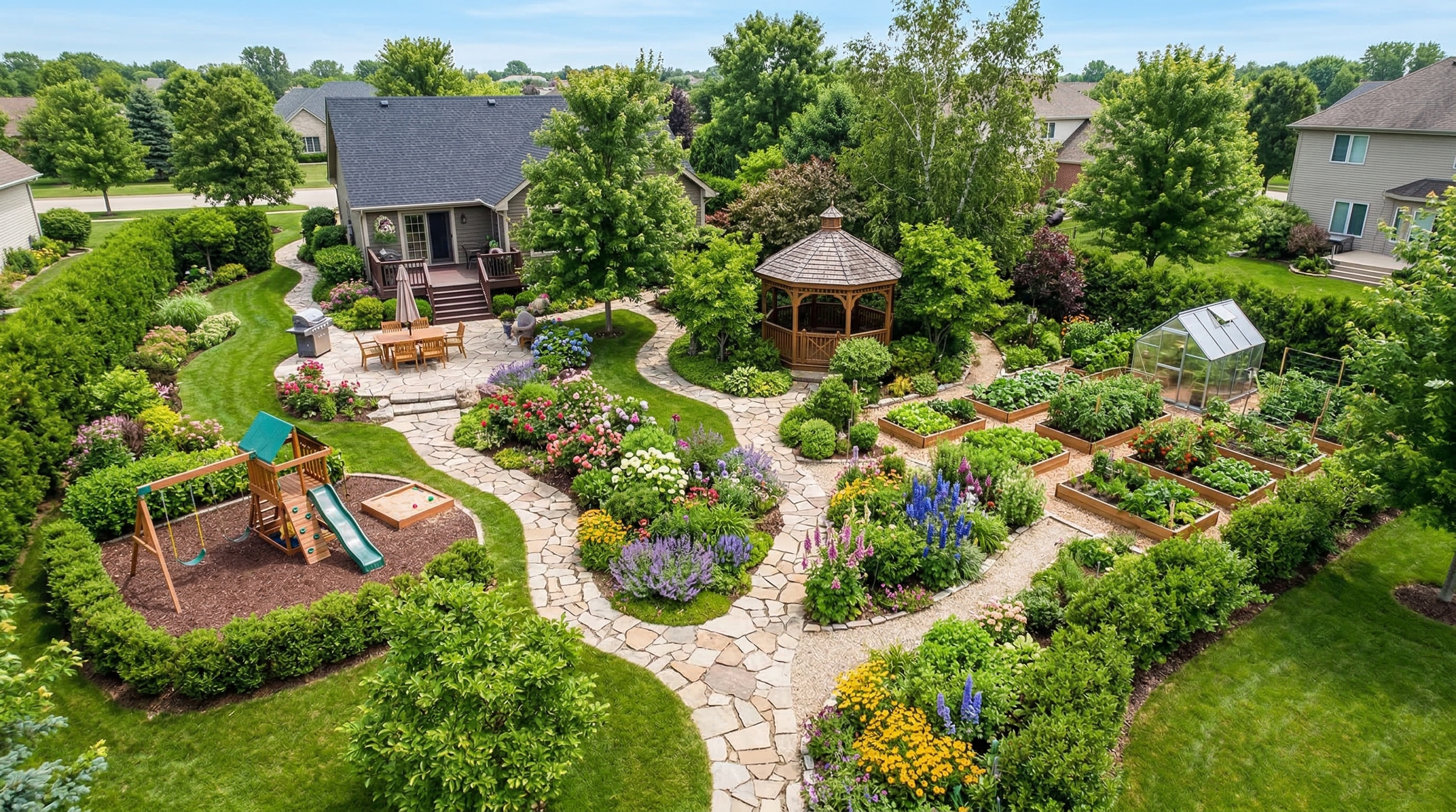 Пример планировки участка с дорожками, связывающими все функциональные зоны