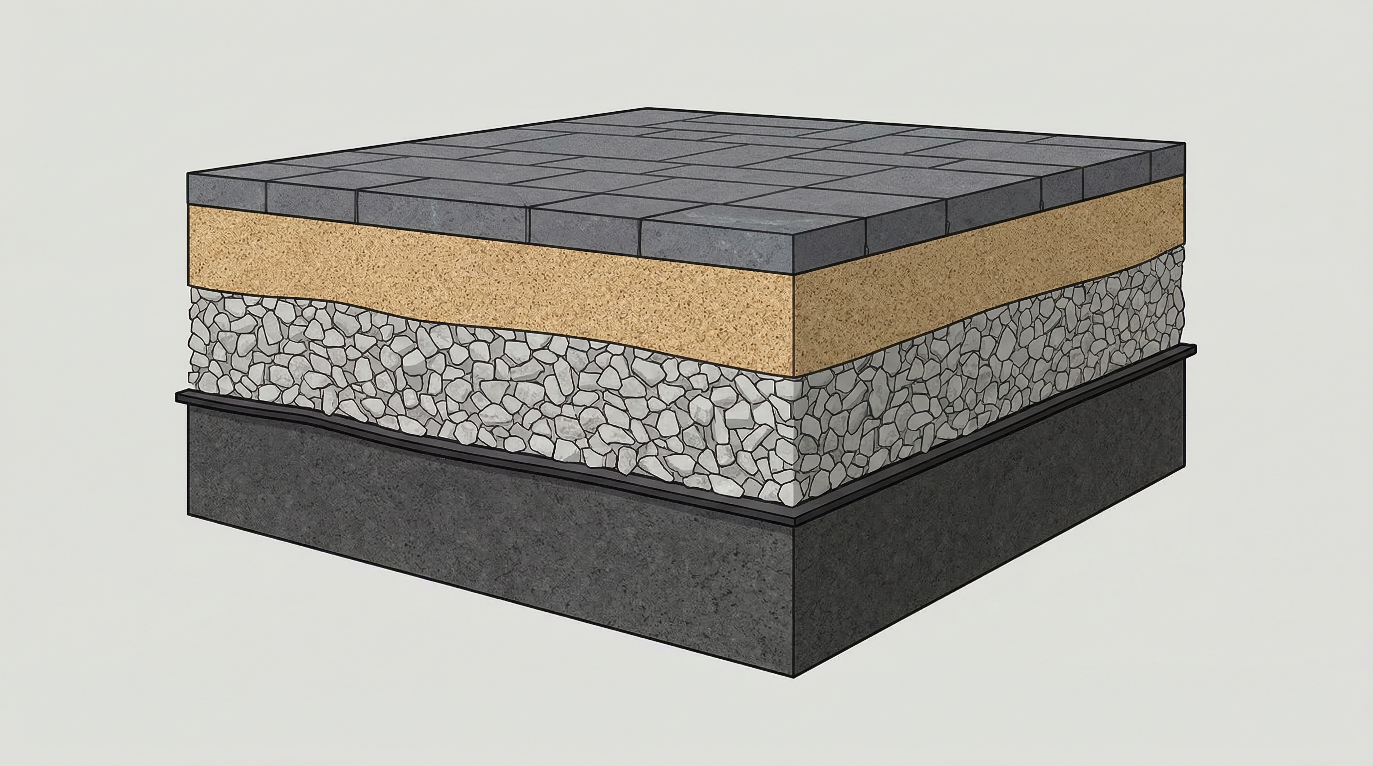 Слои основания садовой дорожки: грунт, геотекстиль, щебень, песок, покрытие