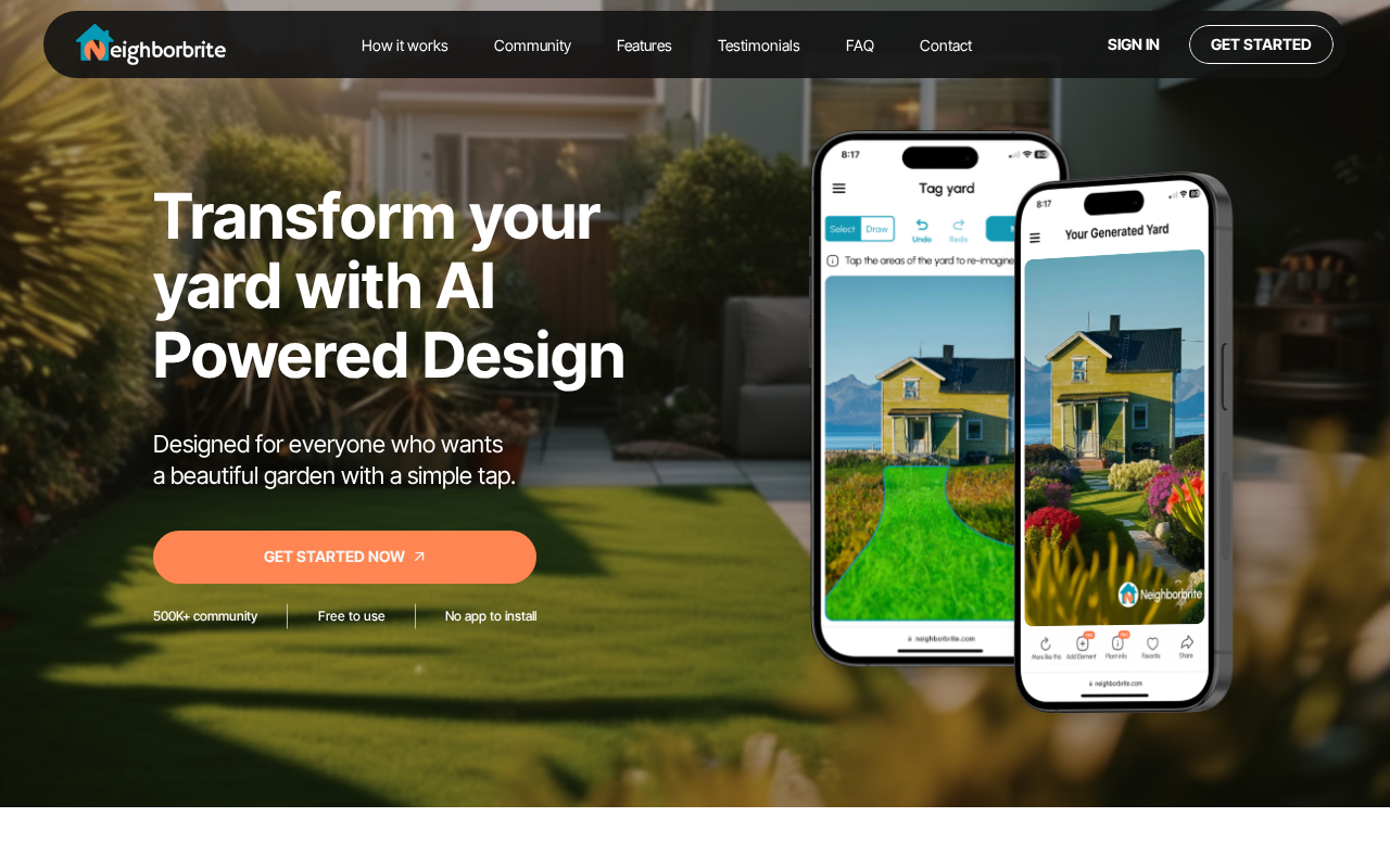Скриншот Neighborbrite — AI-дизайн двора и сада