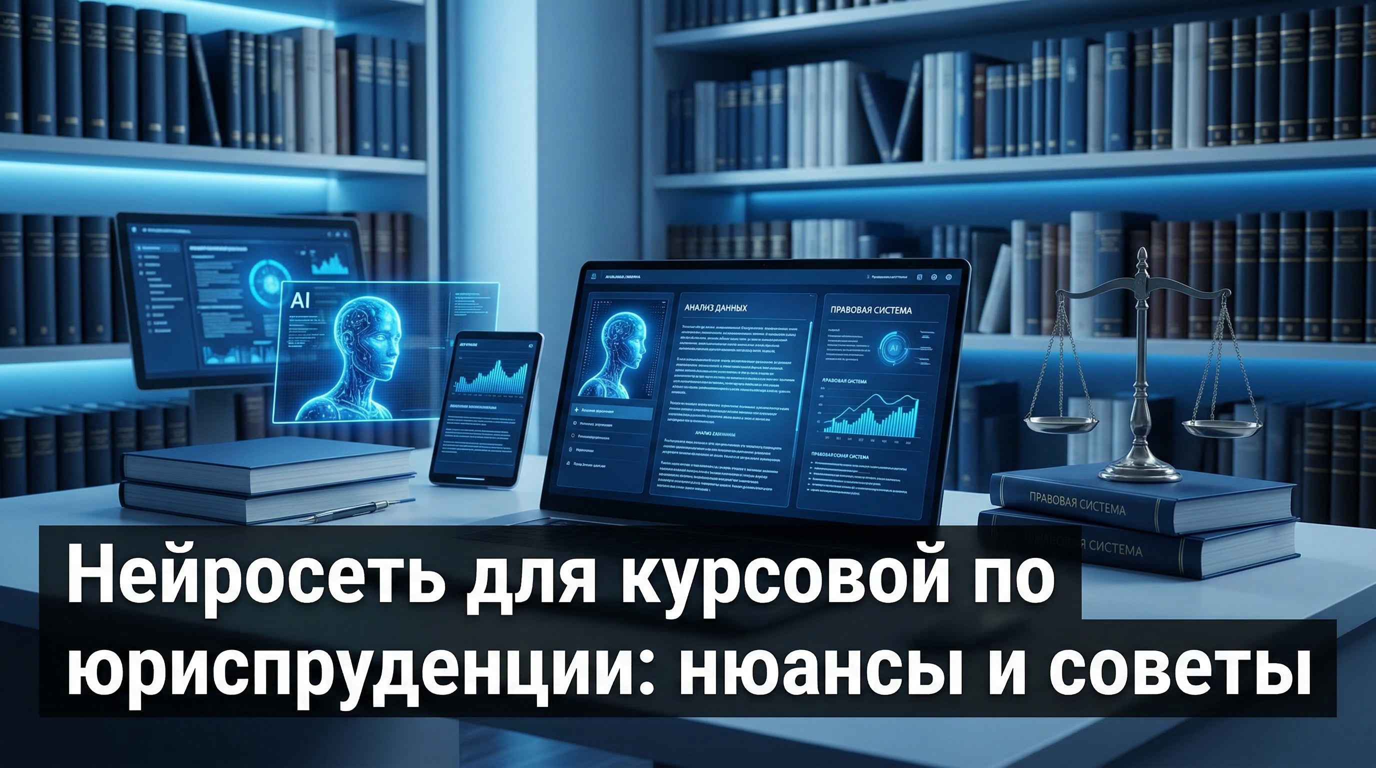 Нейросеть для курсовой по юриспруденции — рабочее место студента-юриста с ноутбуком и правовыми базами