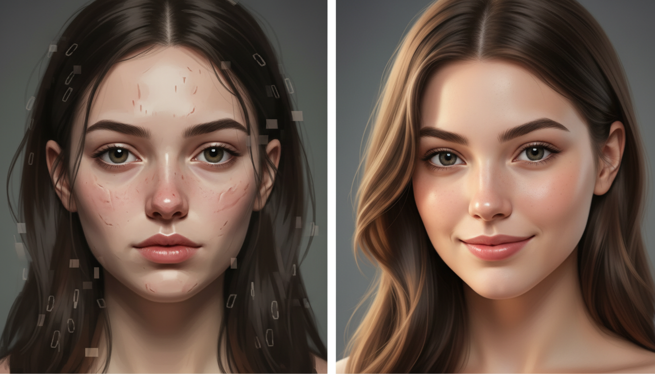 Сравнение плохой и хорошей генерации лица нейросетью — артефакты и чистый результат