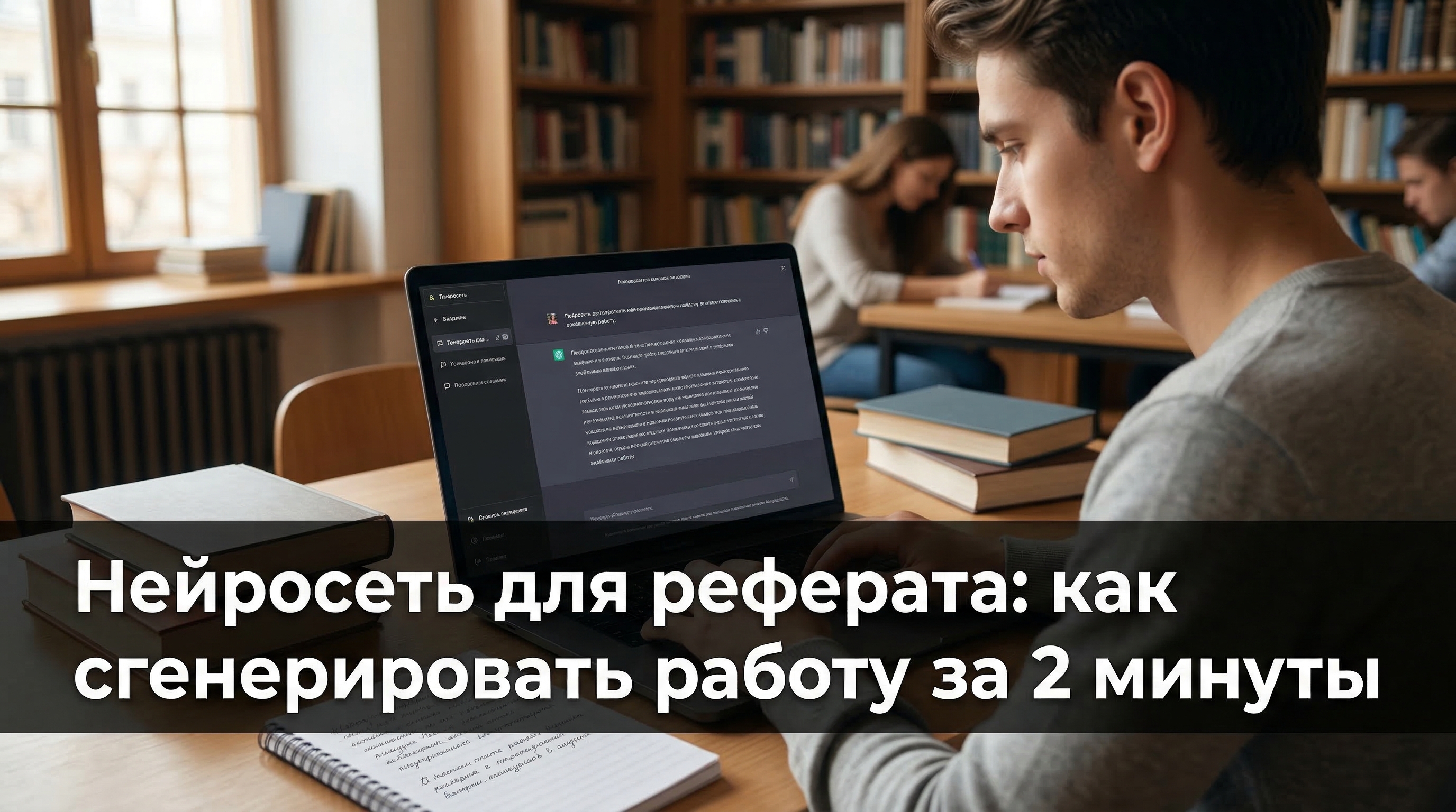 Нейросеть для реферата: как сгенерировать работу за 2 минуты — студент работает за ноутбуком