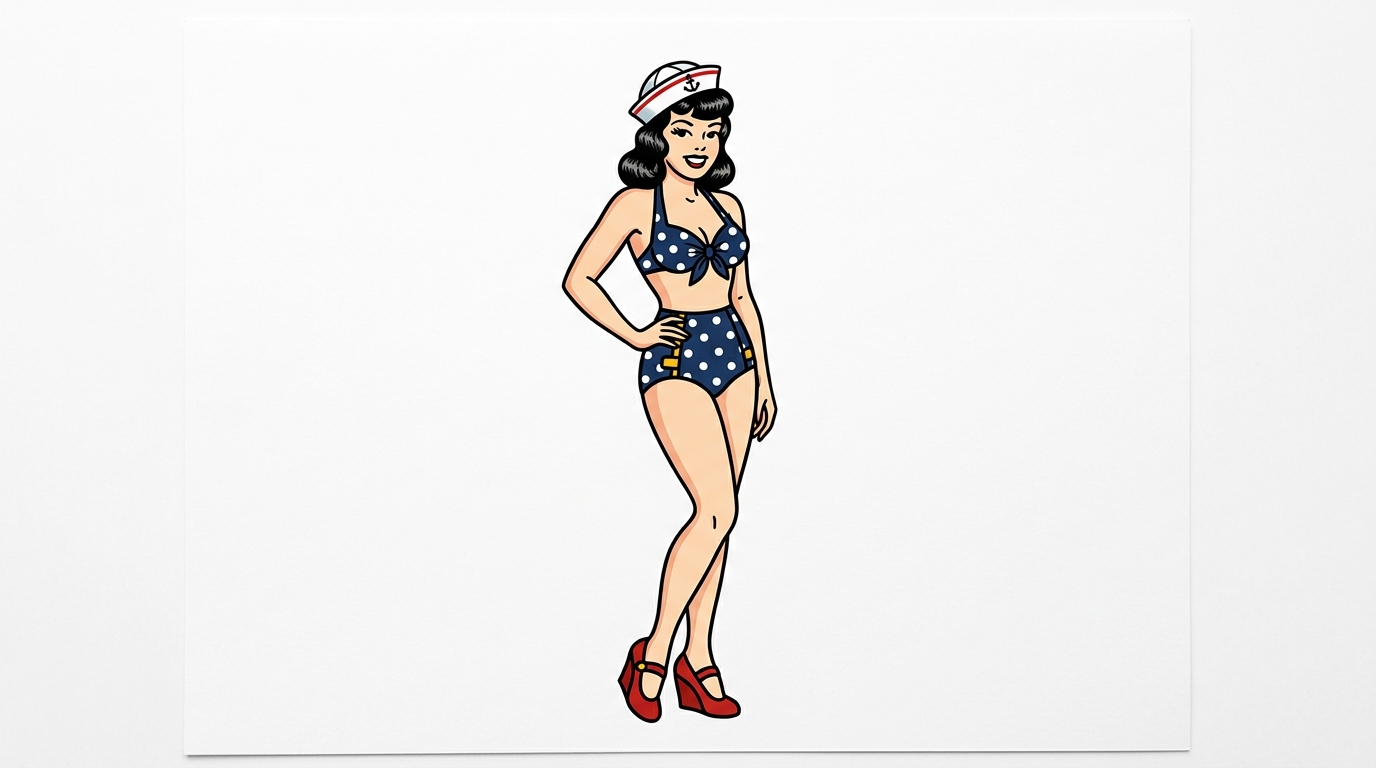 Эскиз тату олдскул pin-up girl в матроске