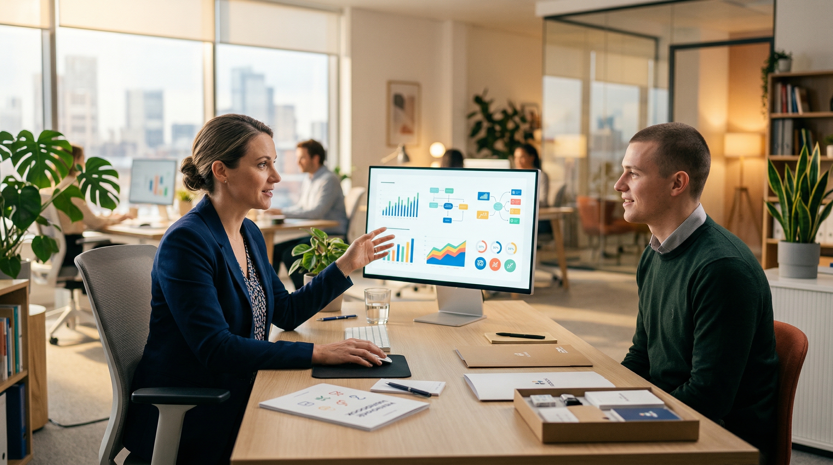 HR-менеджер анализирует потребности в обучении за компьютером