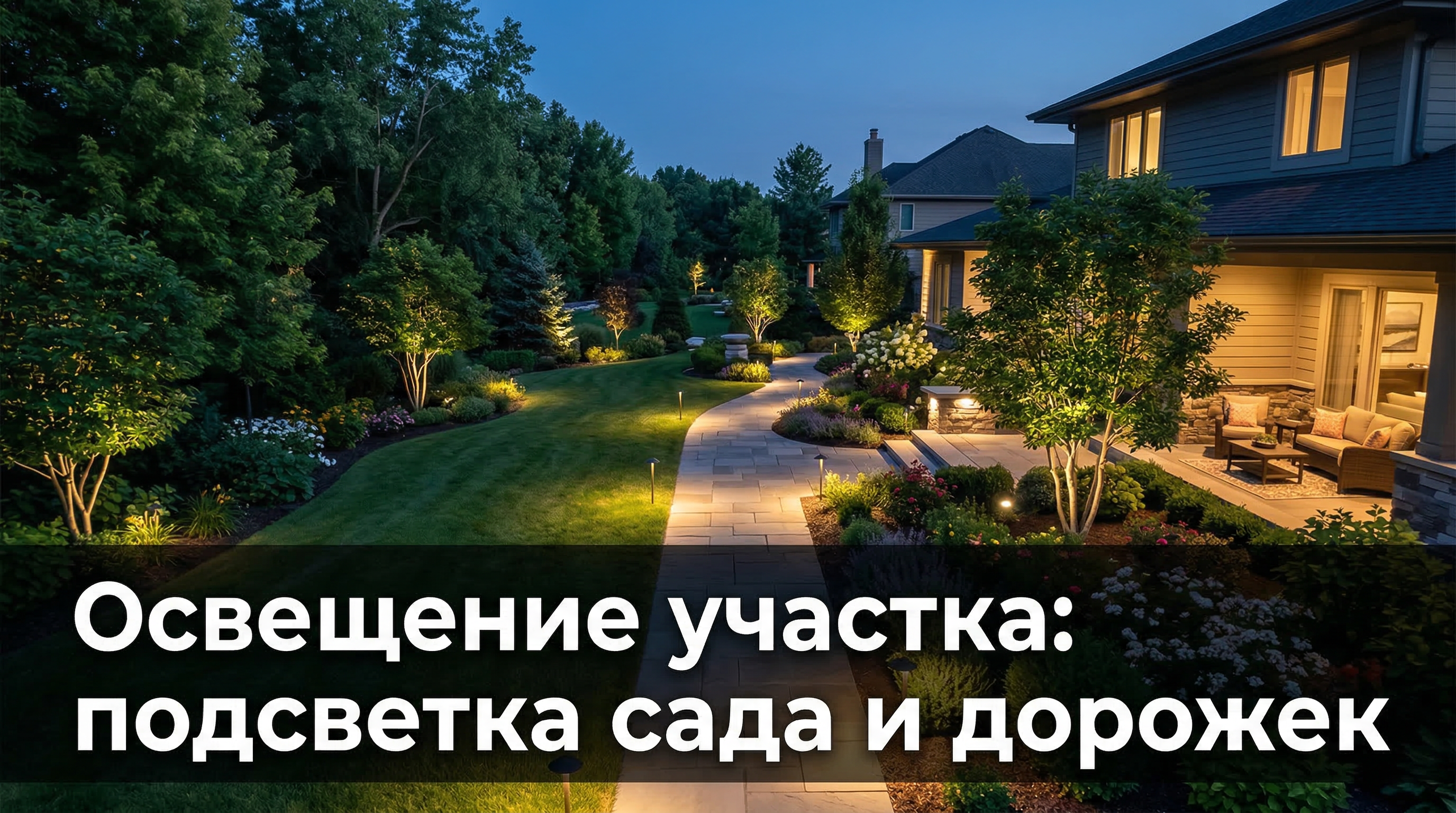 Освещение участка — подсветка сада и дорожек вечером