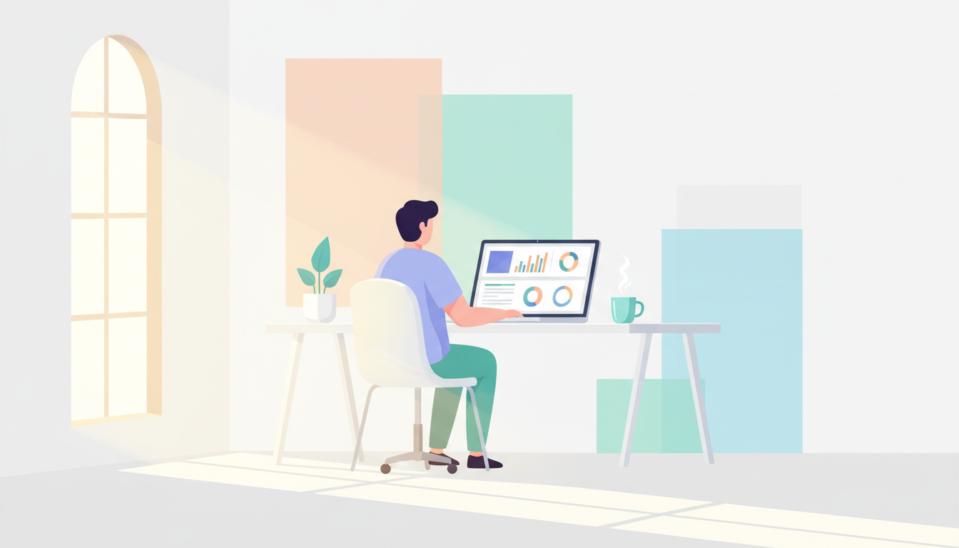 Рабочее место с готовой презентацией-отчётом на экране ноутбука