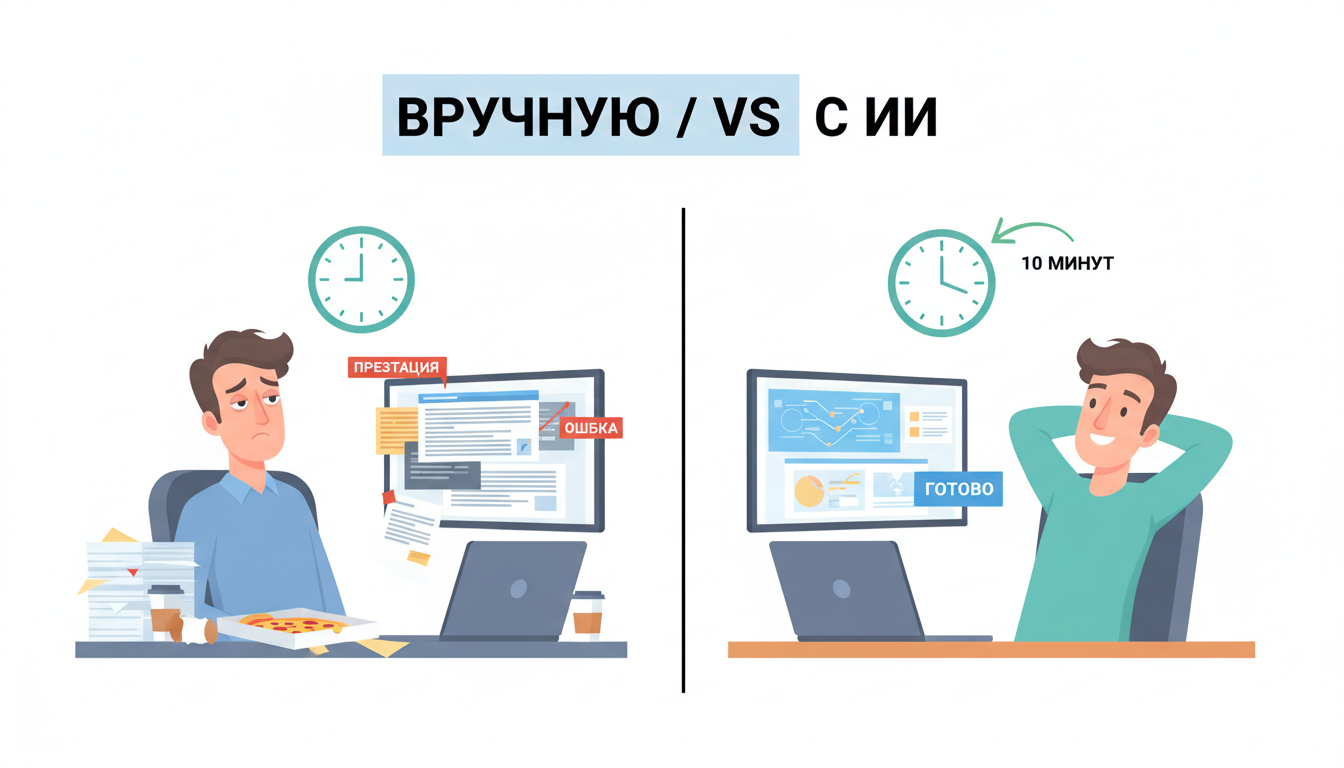 Сравнение: создание презентации вручную и с помощью ИИ