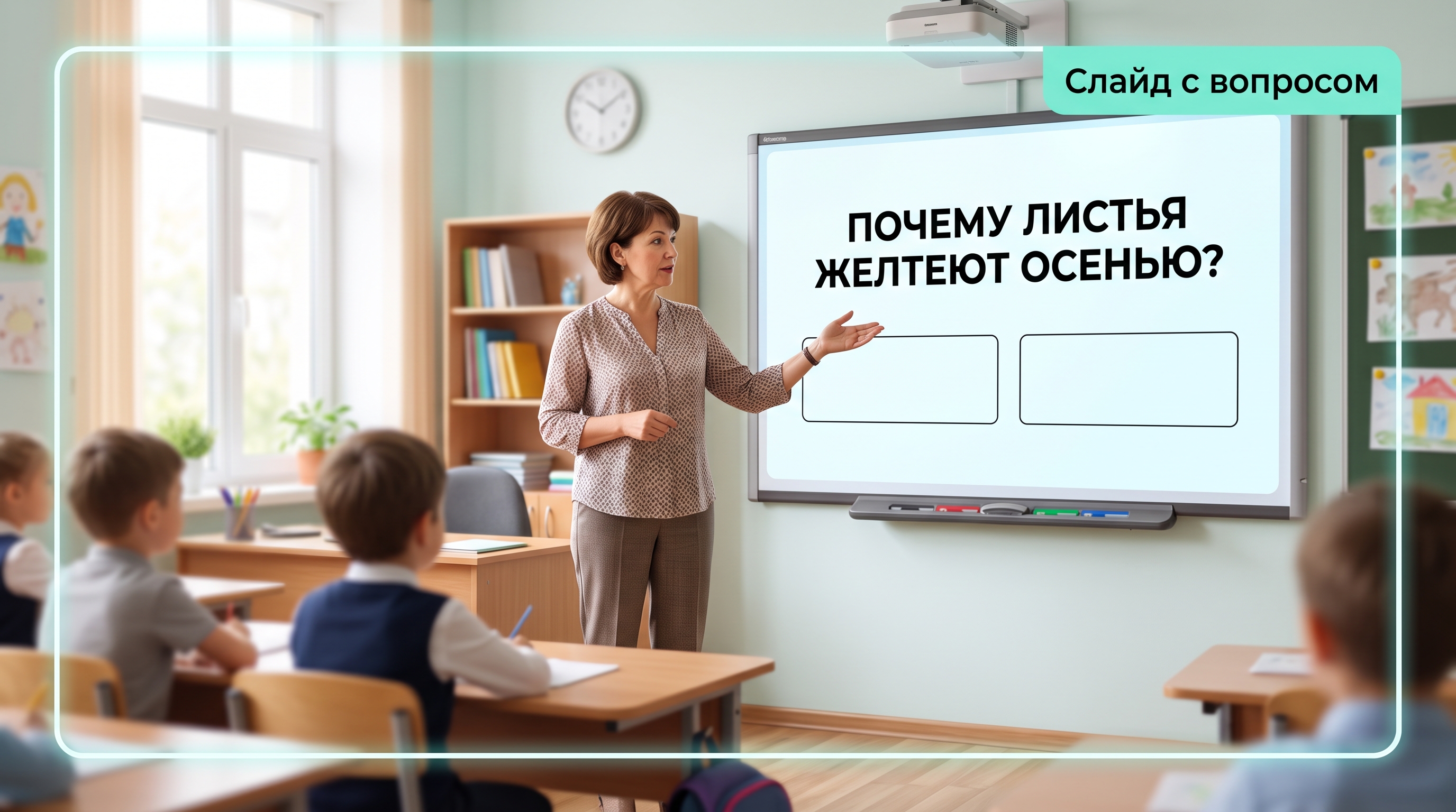 Слайд с проблемным вопросом на интерактивной доске во время урока
