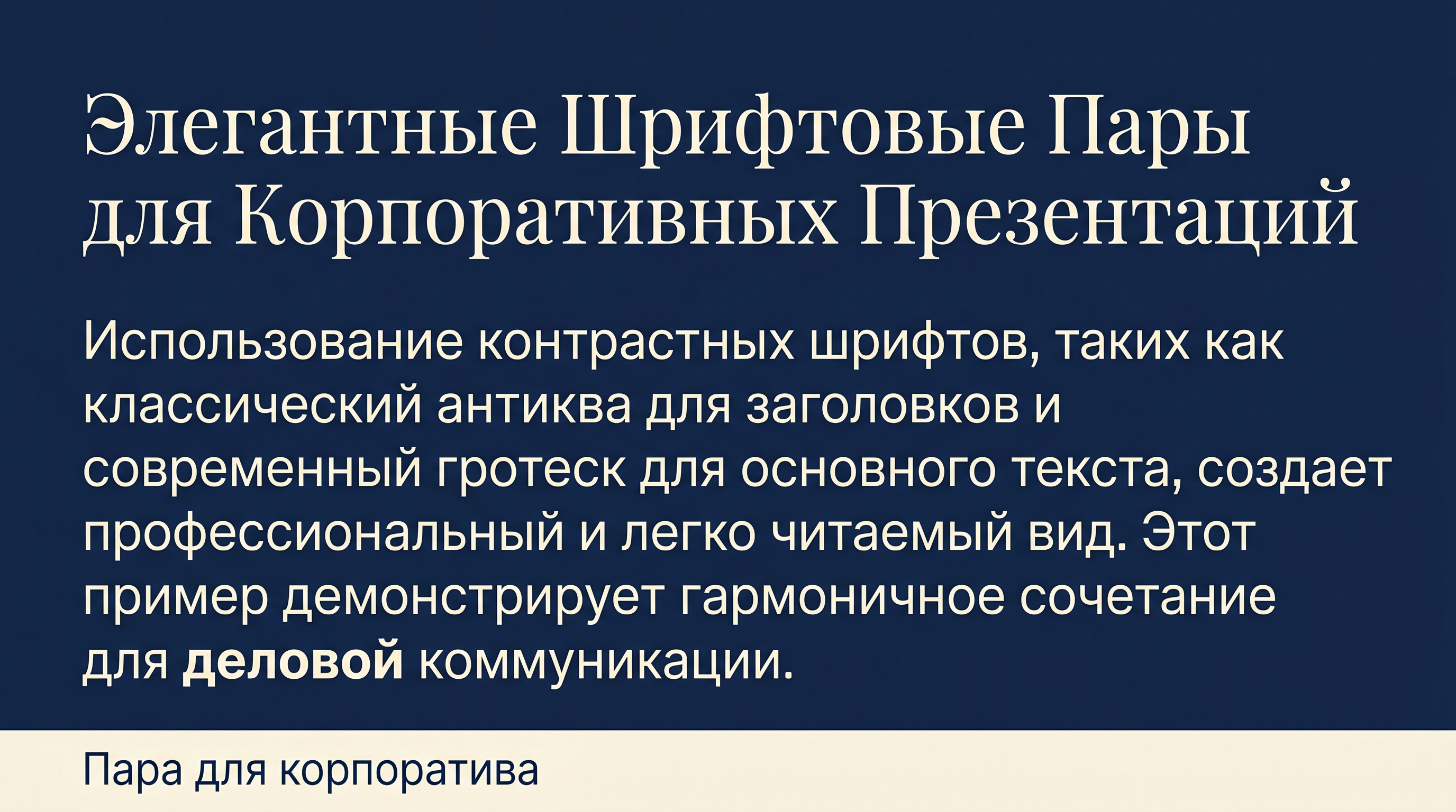 Пример слайда с парой serif-заголовок и sans-serif текст для корпоративной презентации