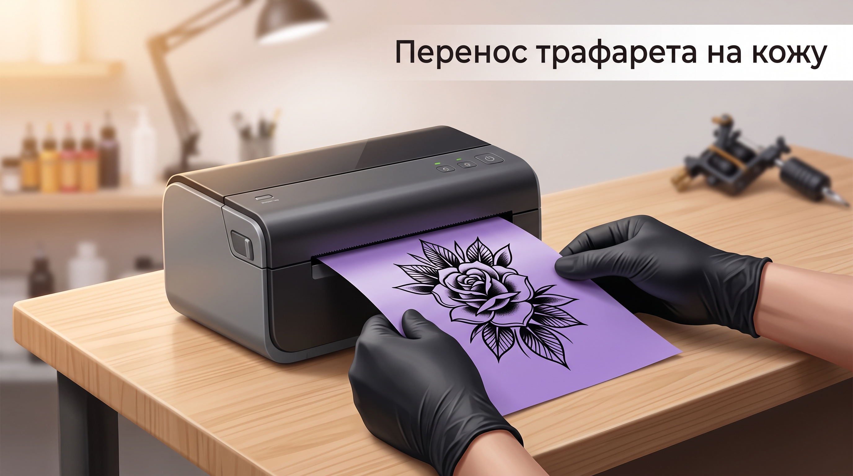 Термопринтер печатает трафарет на трансферной бумаге