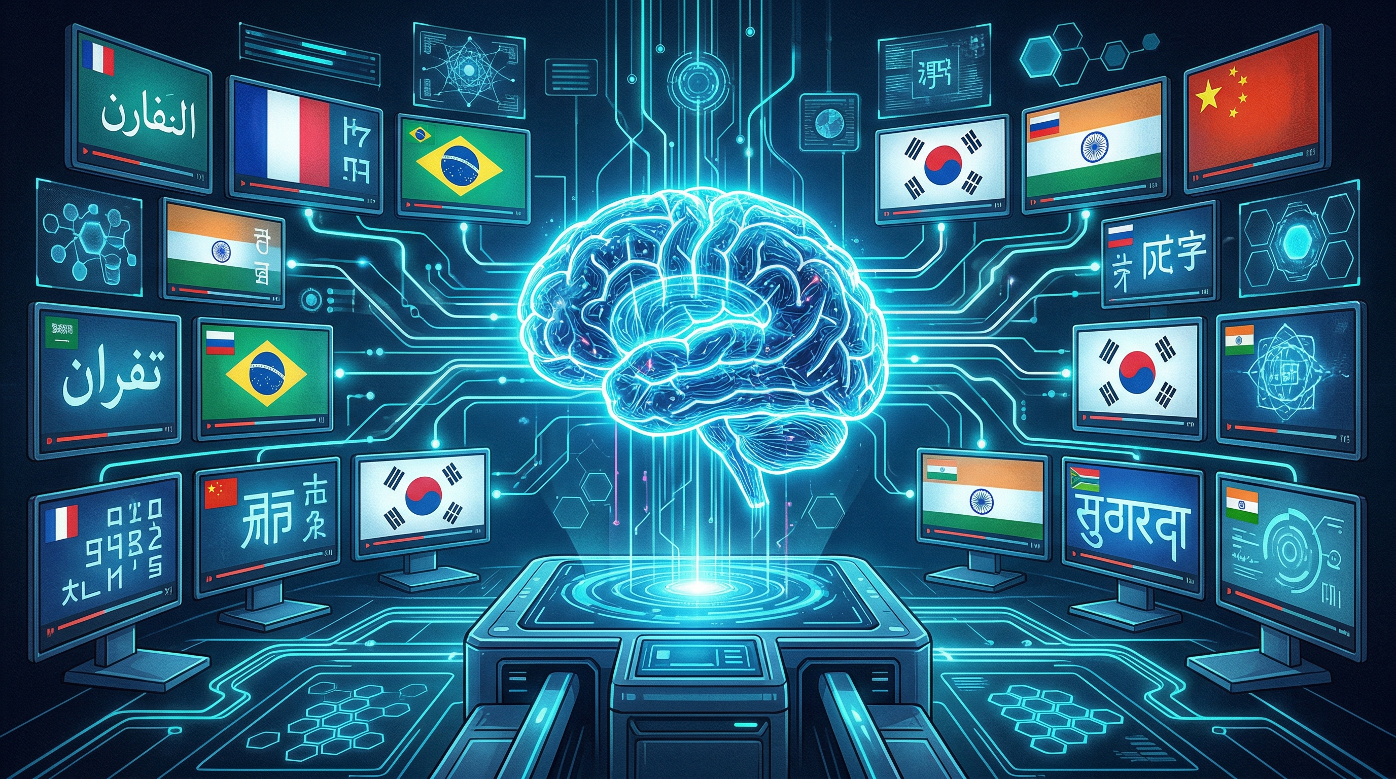 Визуализация работы нейросети для перевода видео — ИИ анализирует речь и переводит на другие языки