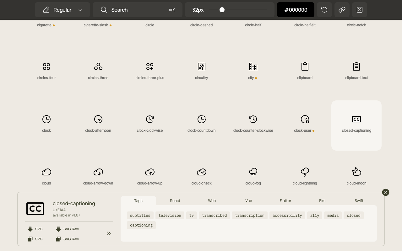 Скриншот Phosphor Icons