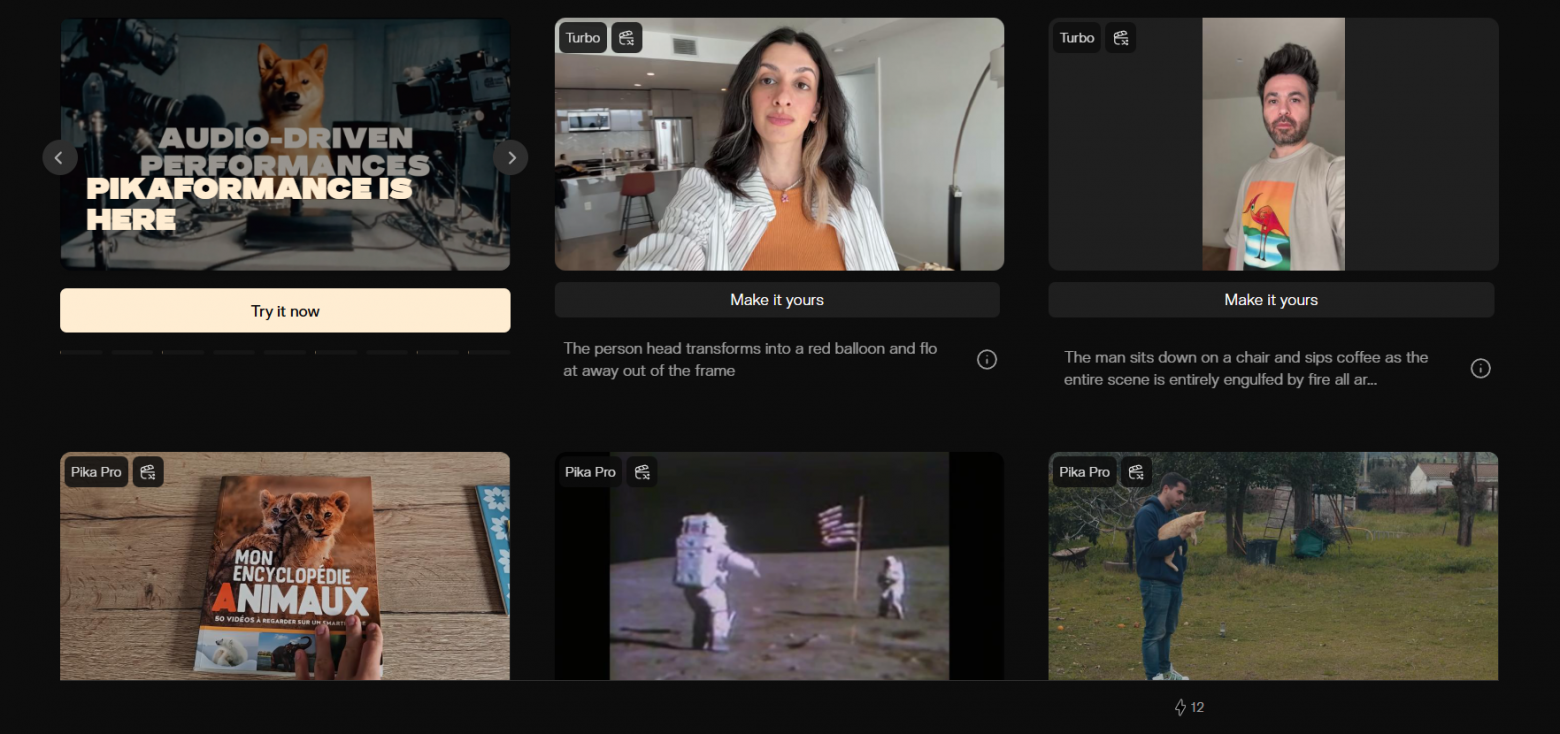 Скриншот интерфейса Pika — платформа для генерации видео из фото