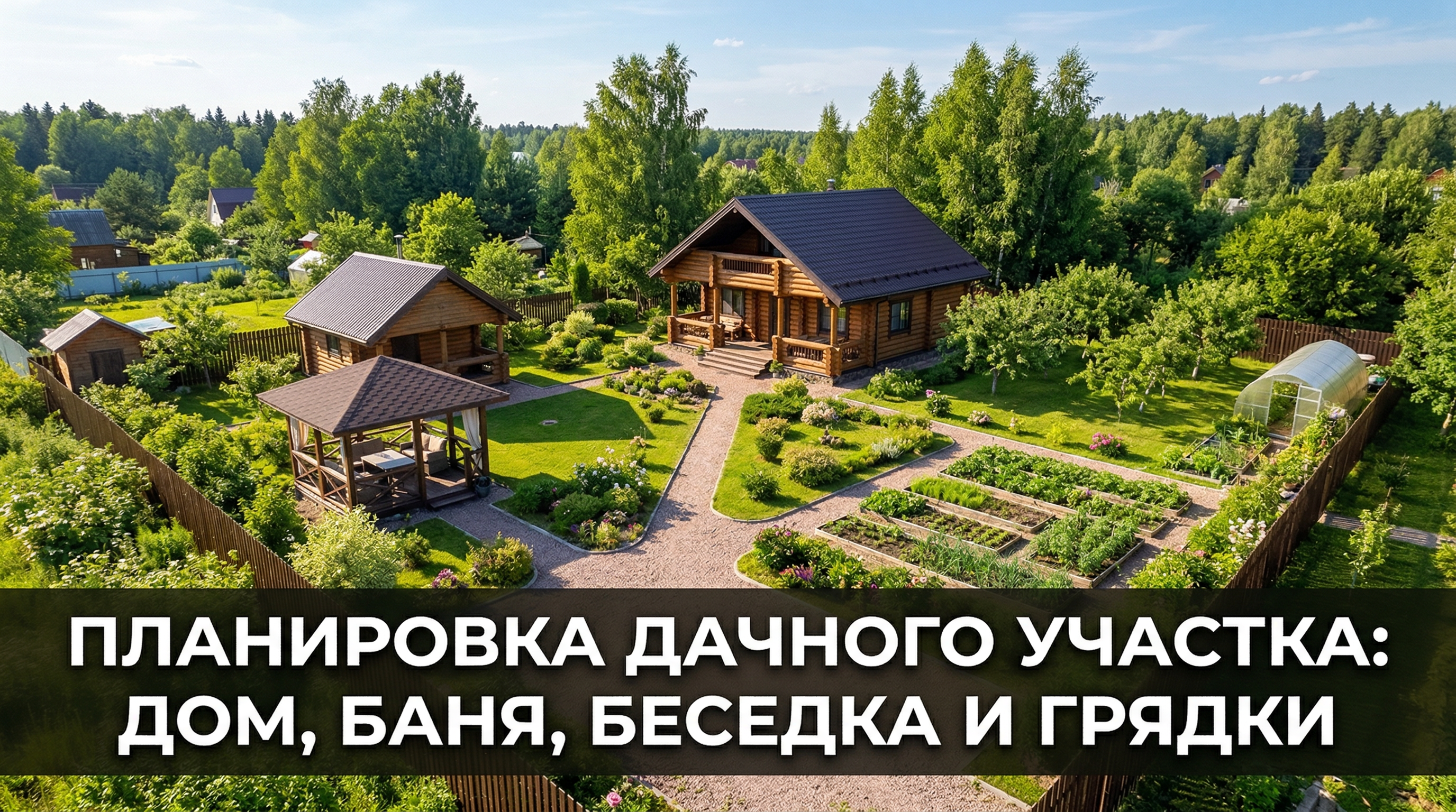 Планировка дачного участка — дом, баня, беседка и грядки на одном участке