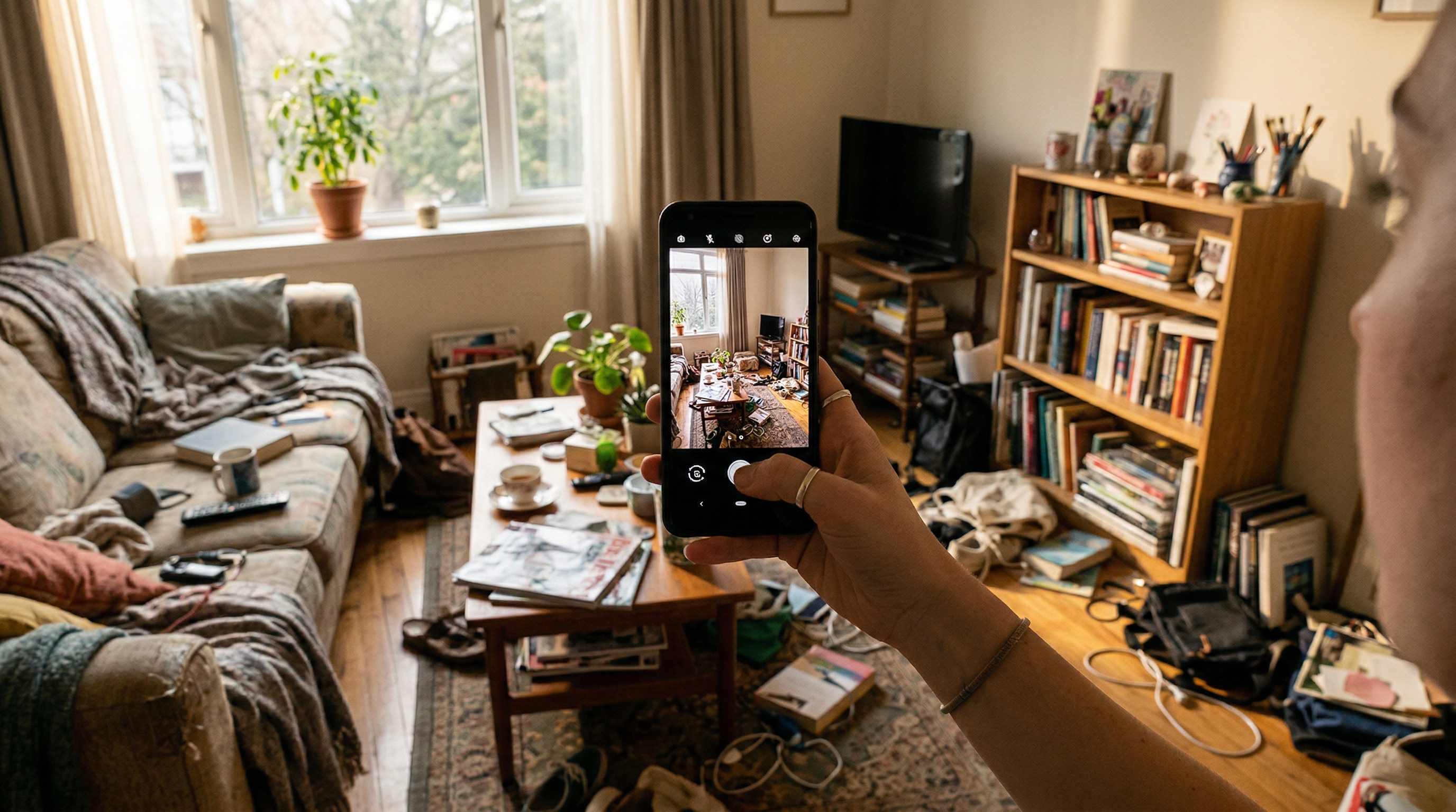Фотографирование комнаты на смартфон перед редизайном