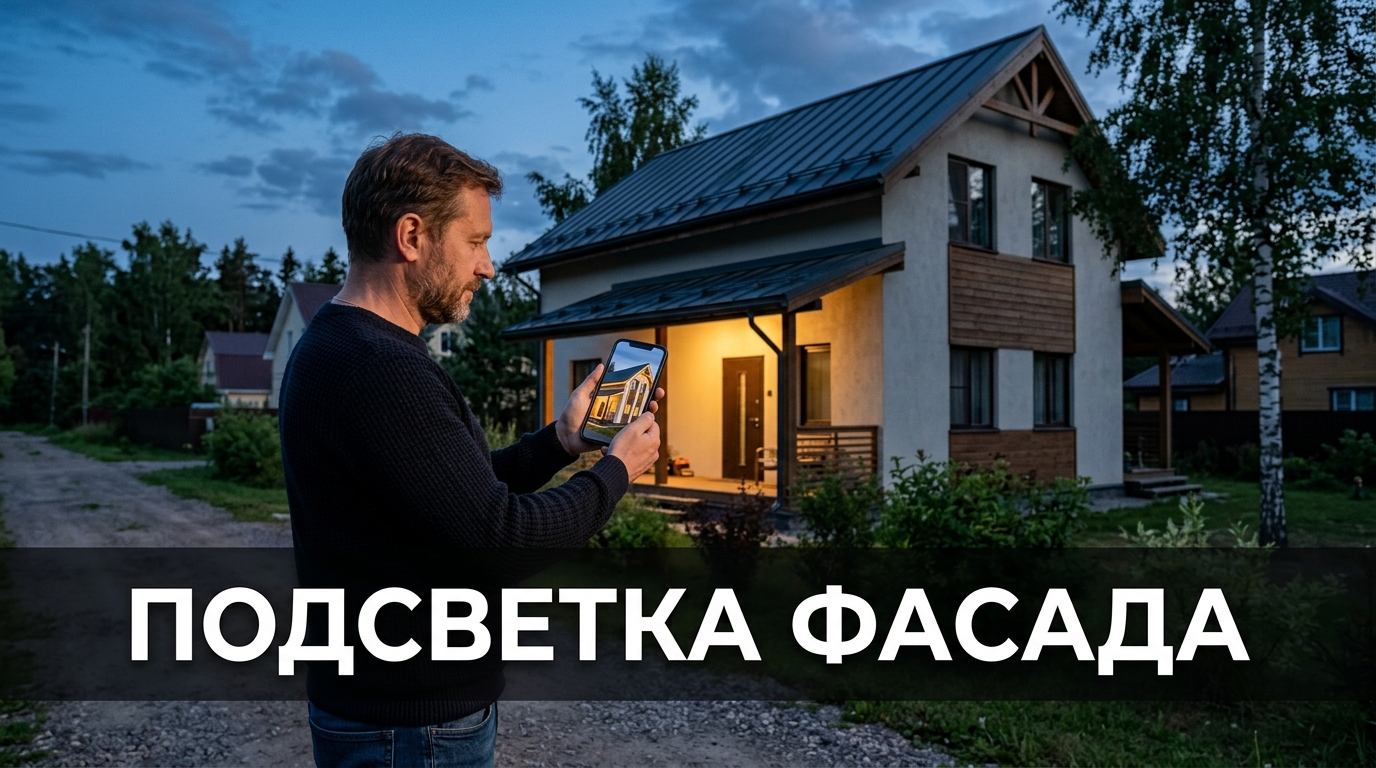Подсветка фасада: примерил сценарии света на фото дома до монтажа