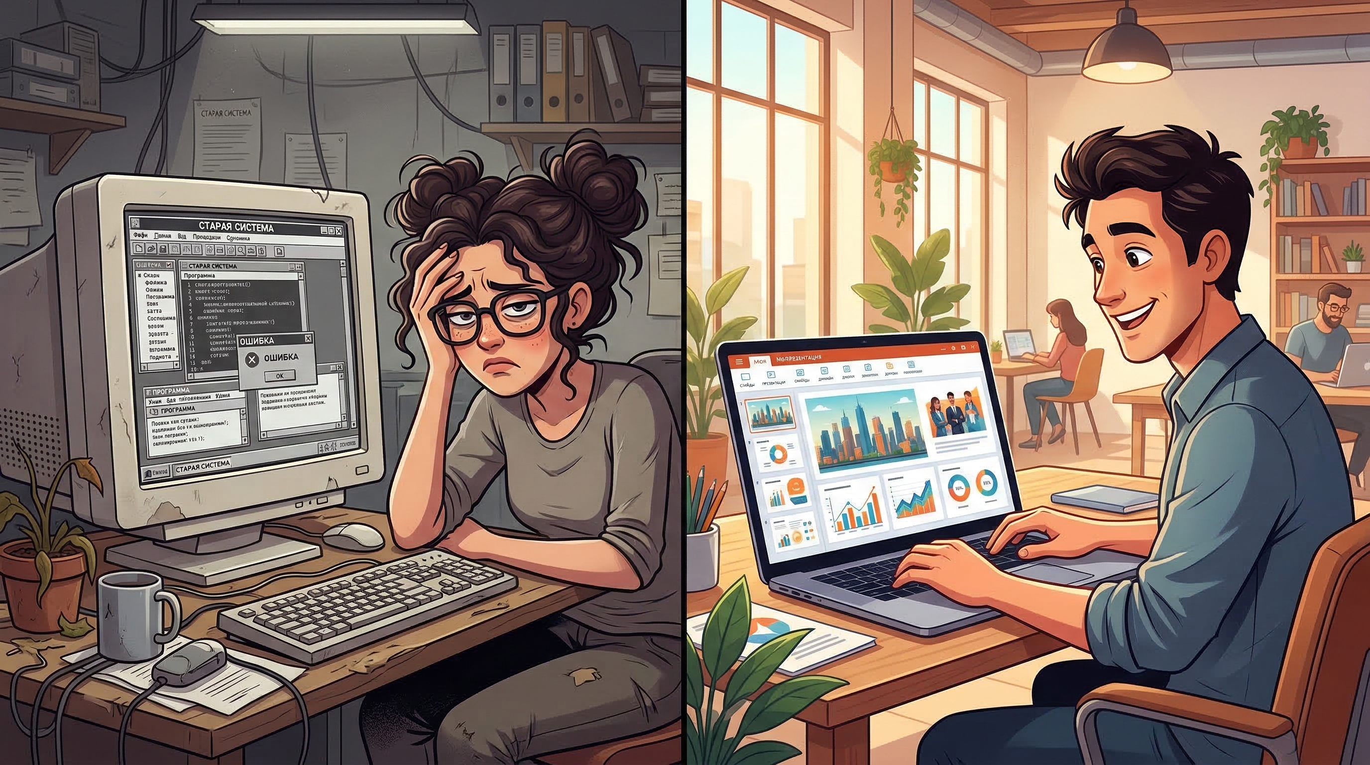 Сравнение старого и нового подхода к созданию презентаций