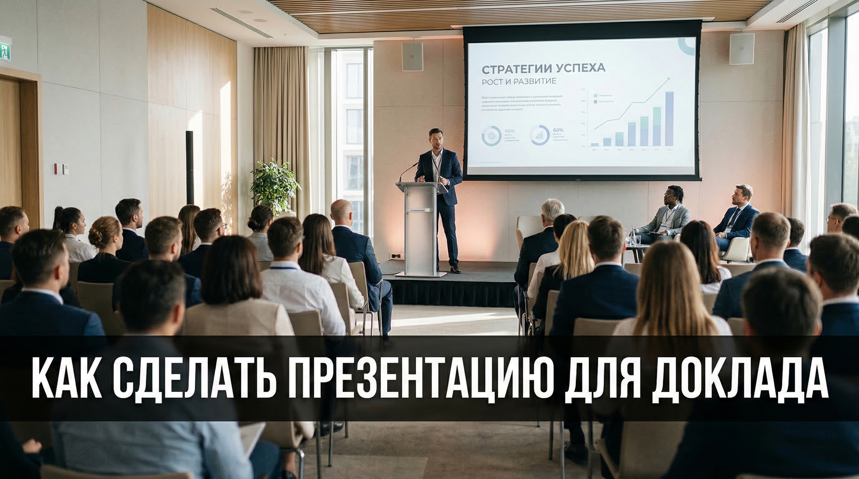 Как сделать презентацию для доклада — спикер выступает с презентацией перед аудиторией