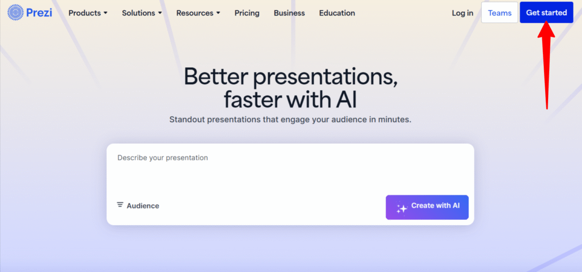 Скриншот главной страницы Prezi — сервис для нестандартных презентаций