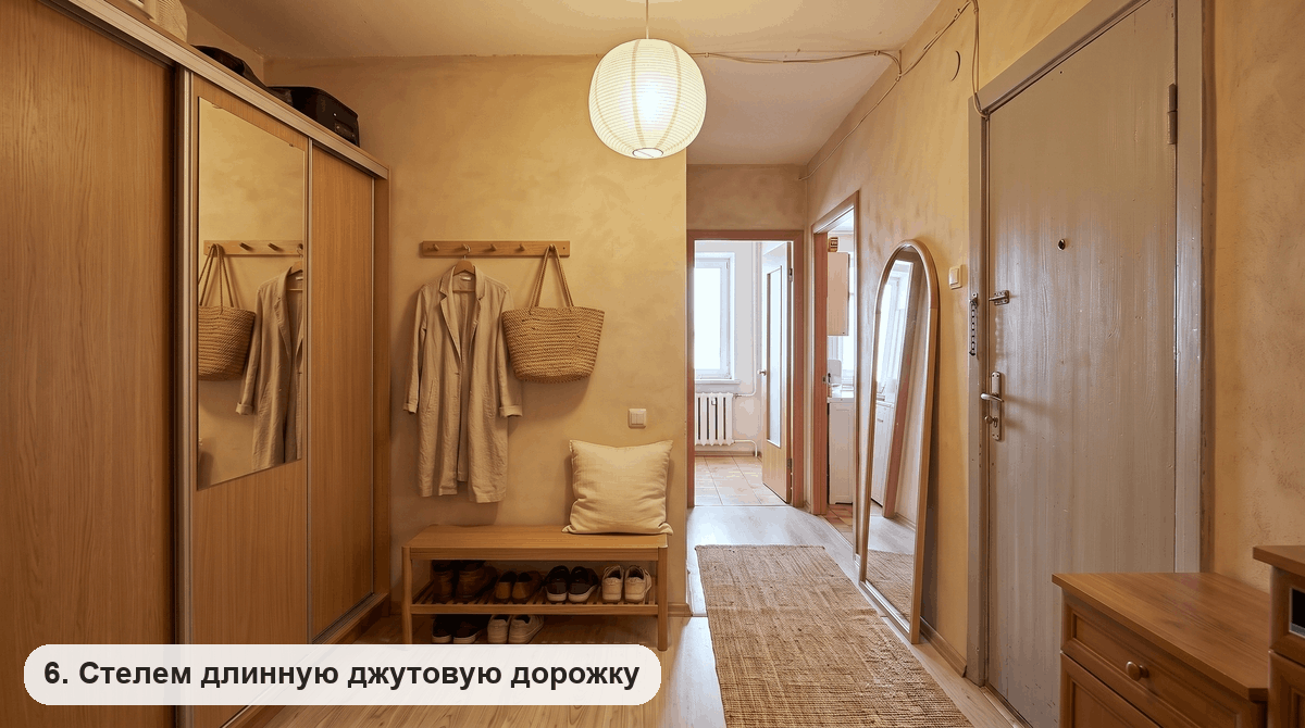 Длинная джутовая дорожка вдоль прохода в прихожей