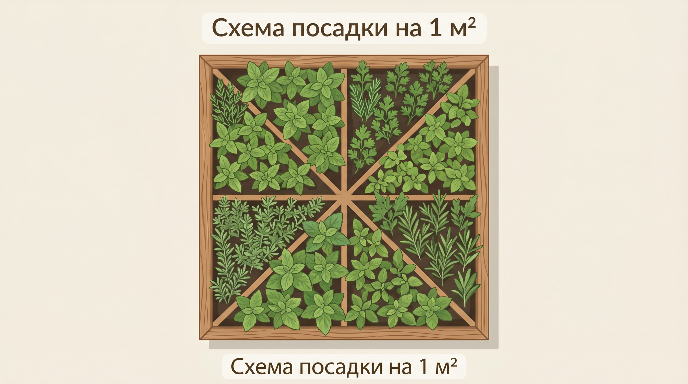 Схема посадки пряных трав на грядке 1 м² по секторам