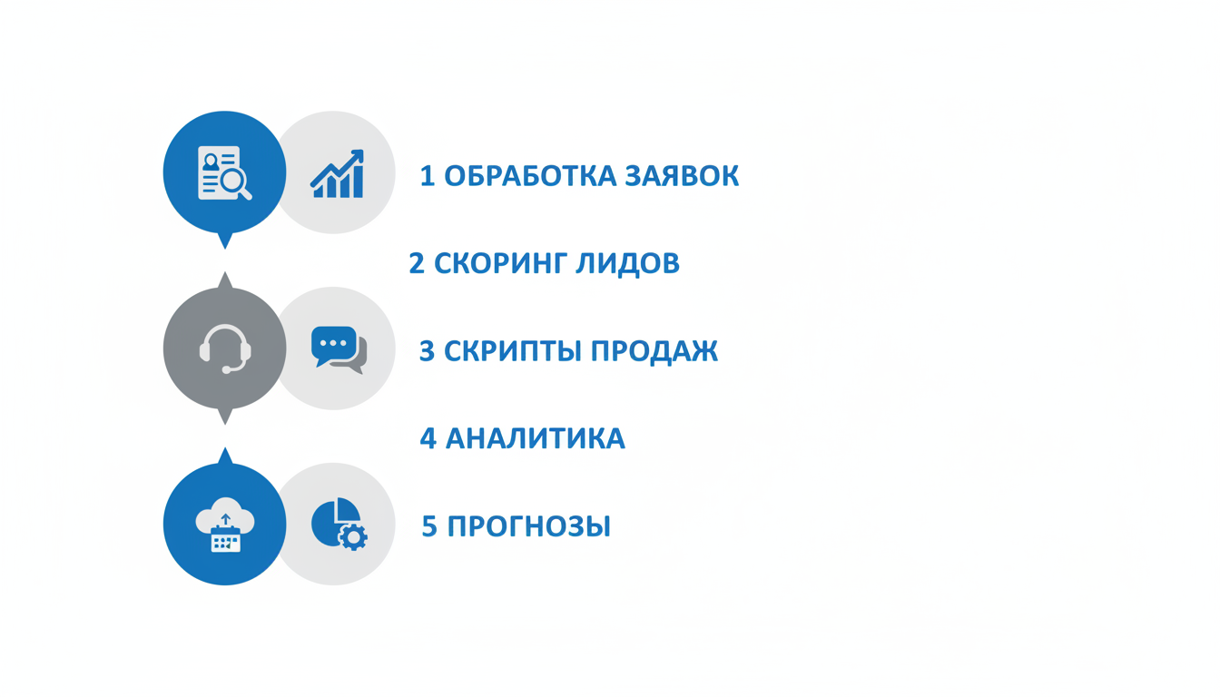 Инфографика с пятью ключевыми задачами для автоматизации в отделе продаж