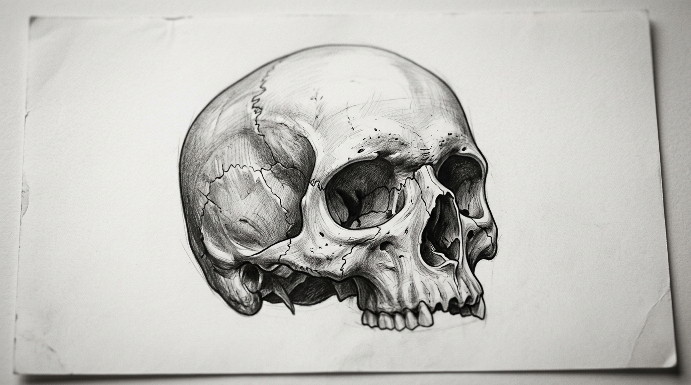 Эскиз реалистичного черепа с детализацией кости
