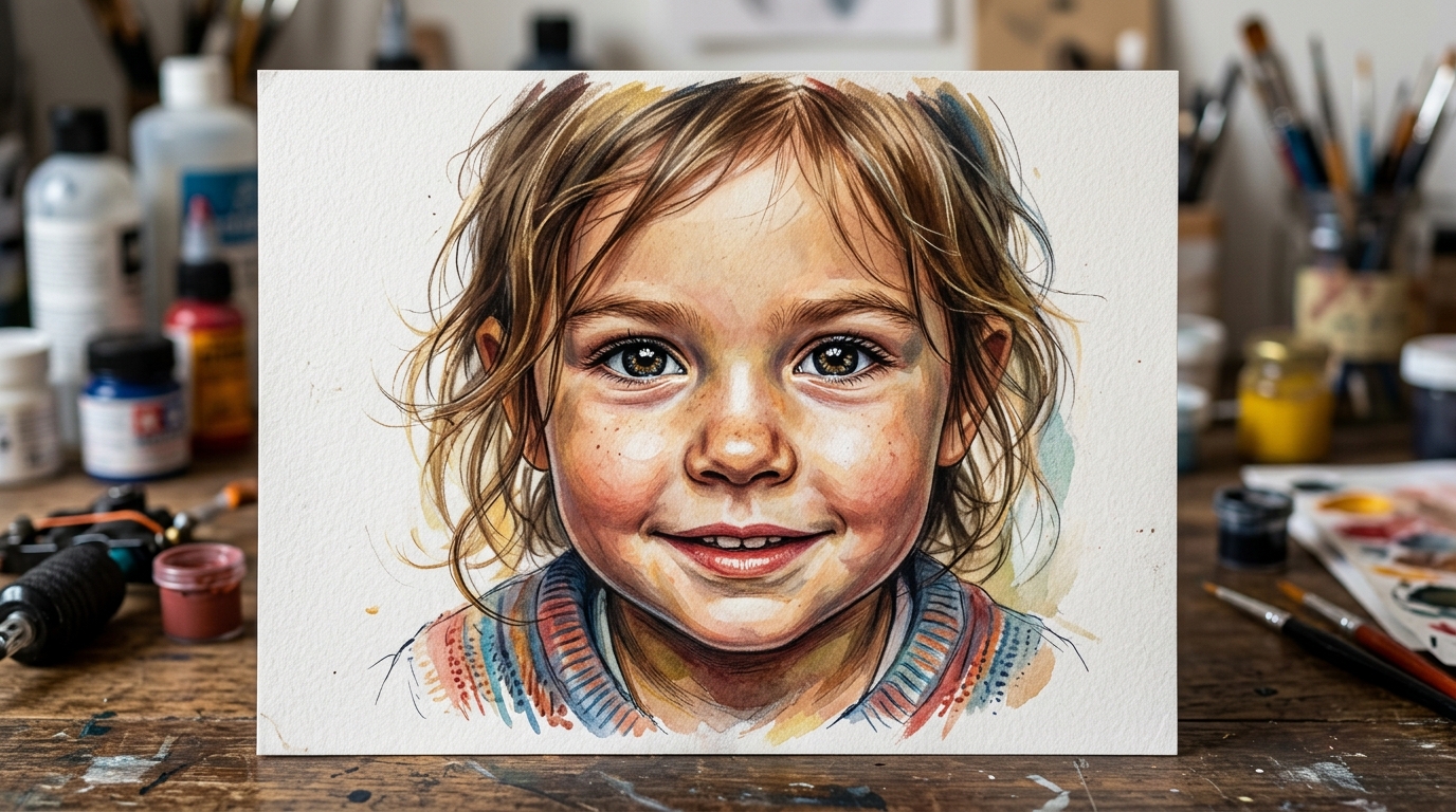 Эскиз цветного реалистичного портрета ребёнка