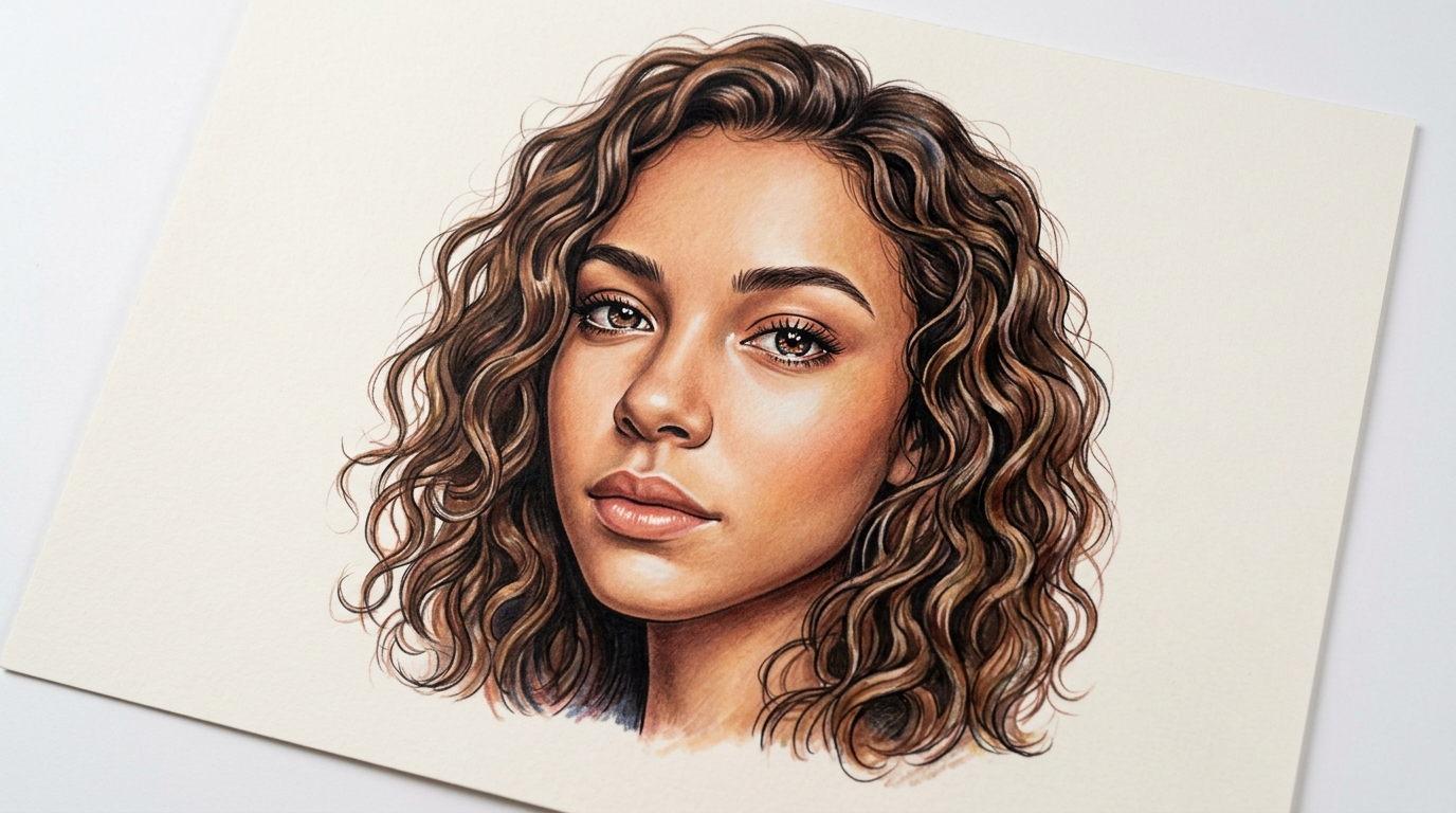 Эскиз цветного реалистичного портрета молодой женщины