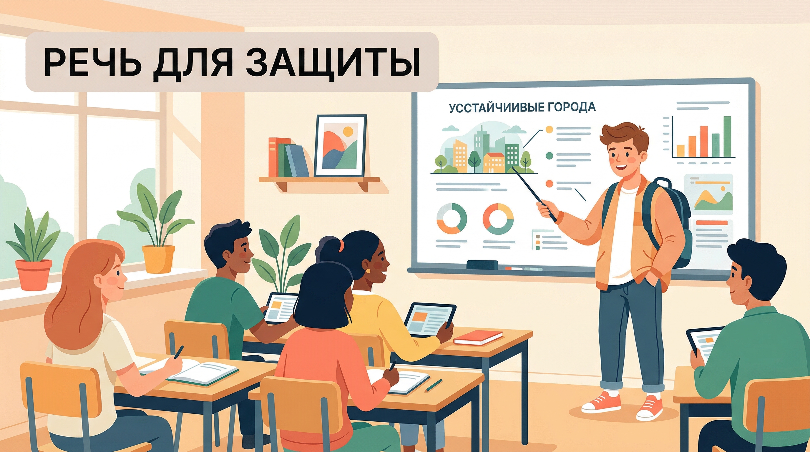 Ученик выступает с презентацией перед классом и комиссией