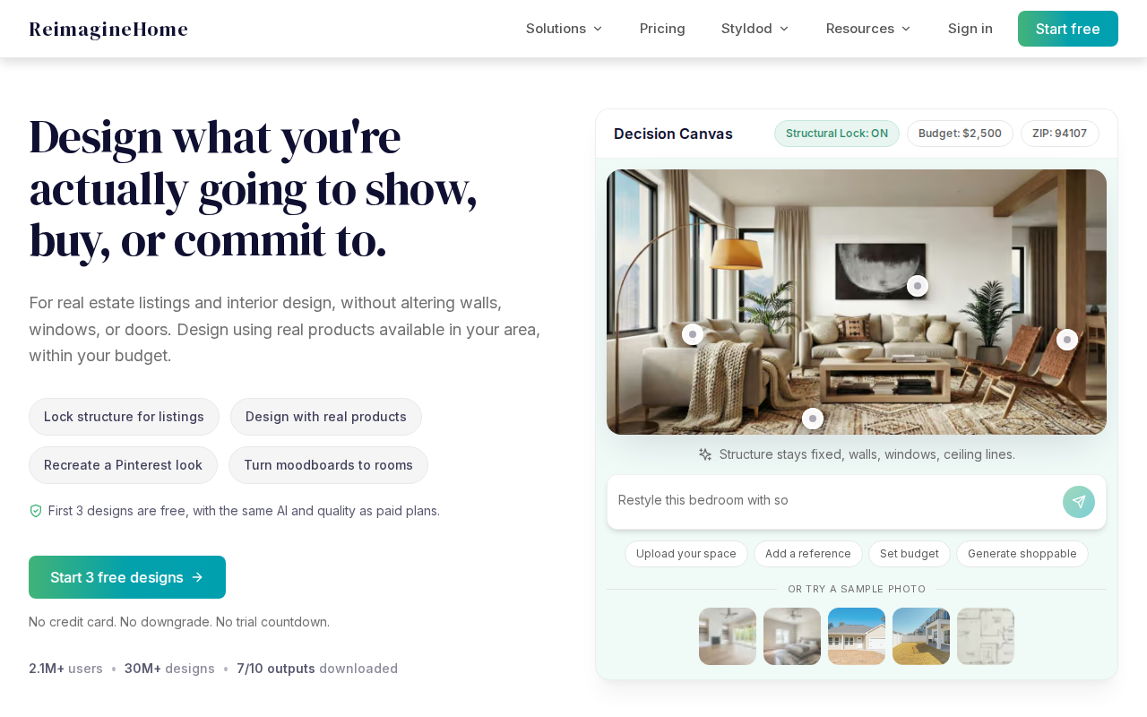 Скриншот REimagine Home — ИИ-сервис для дизайна интерьера и экстерьера