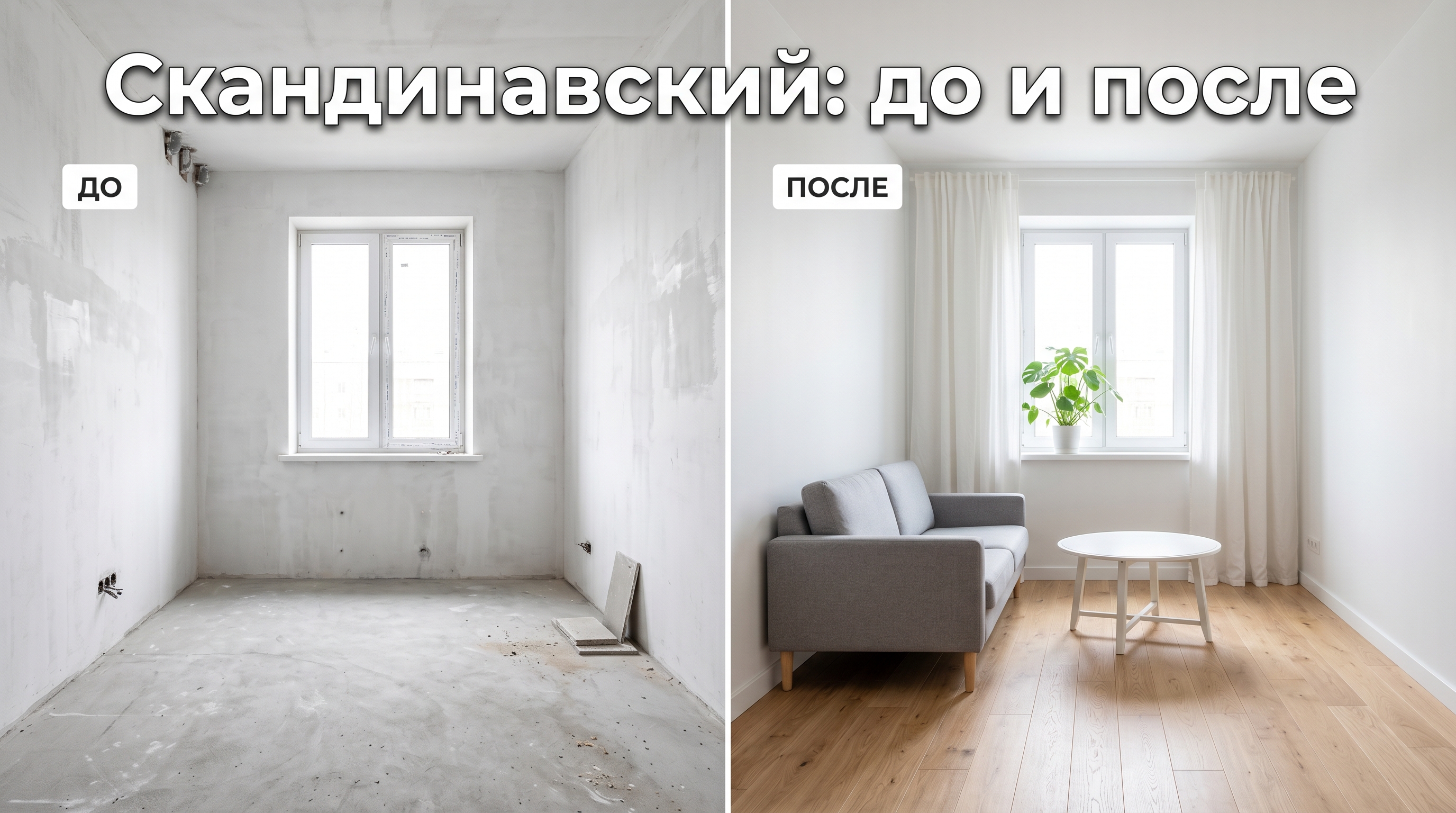 Скандинавский стиль интерьера — до и после, та же комната