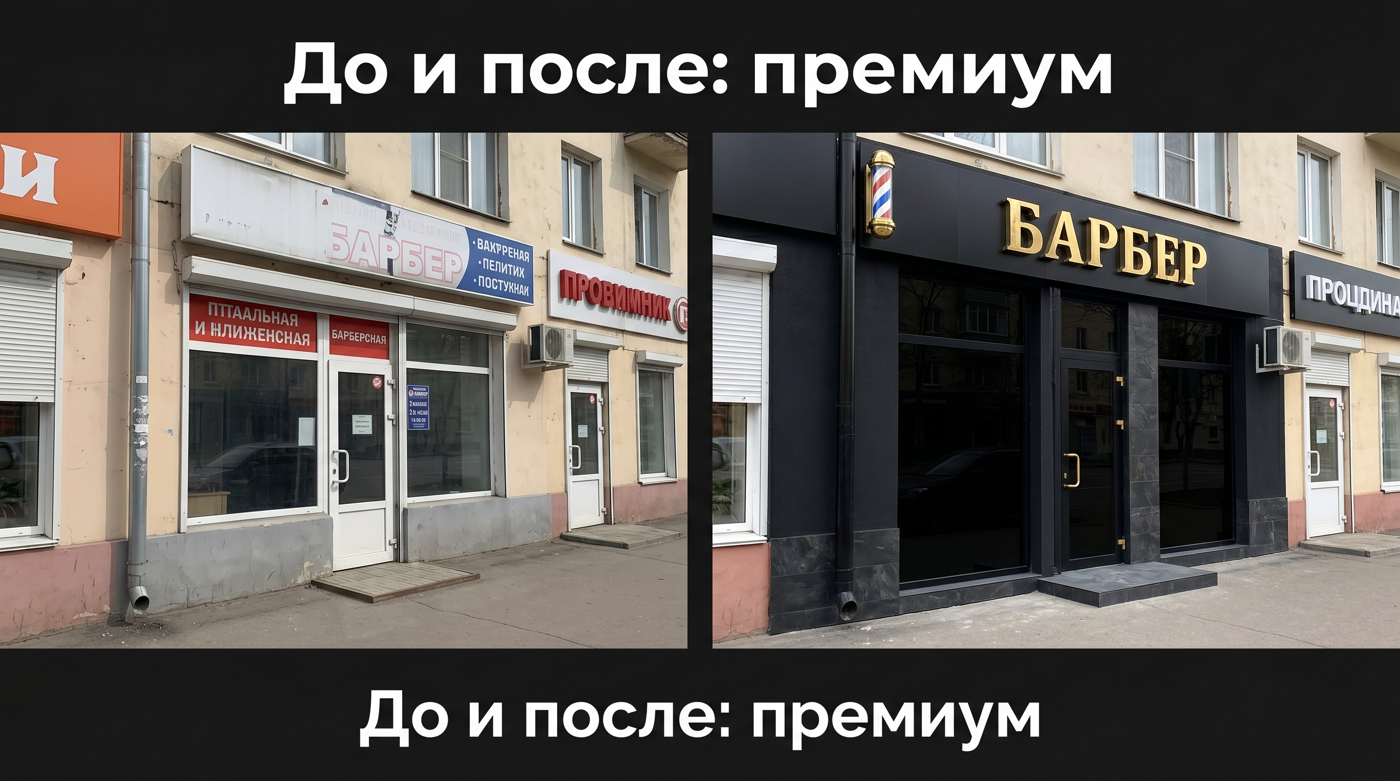 Премиум-фасад барбершопа: до и после