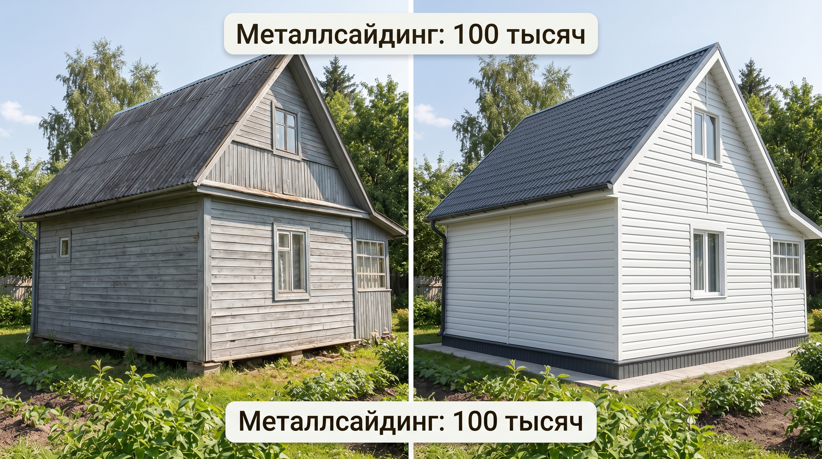 До и после: дача обшита белым металлсайдингом под доску, дом стал современный