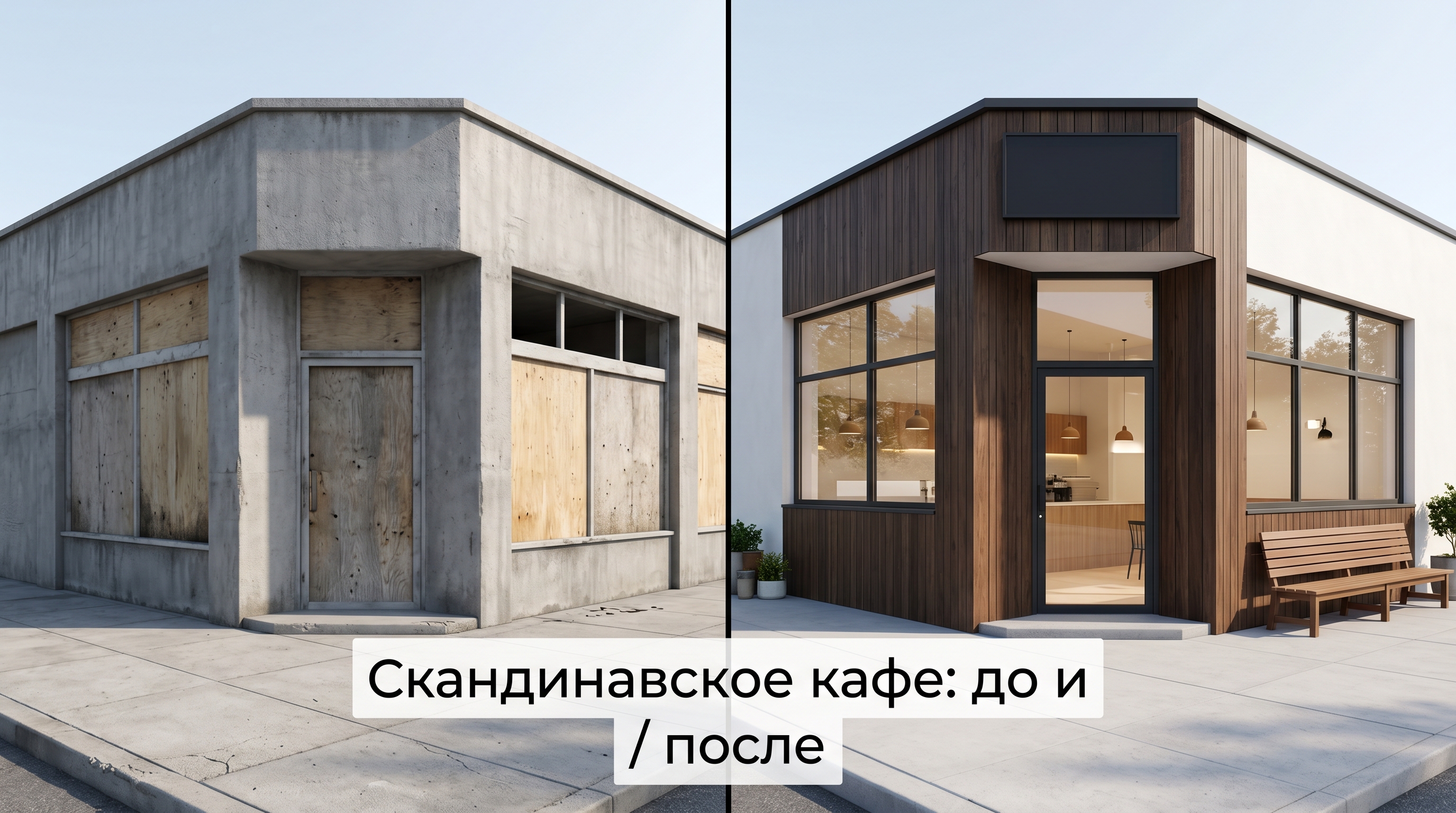 Скандинавский фасад кафе: до и после реконструкции