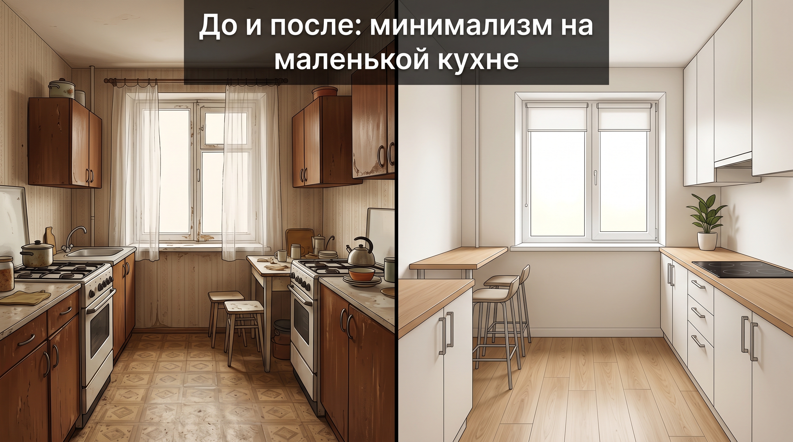 До и после: советская кухня и она же в минимализме