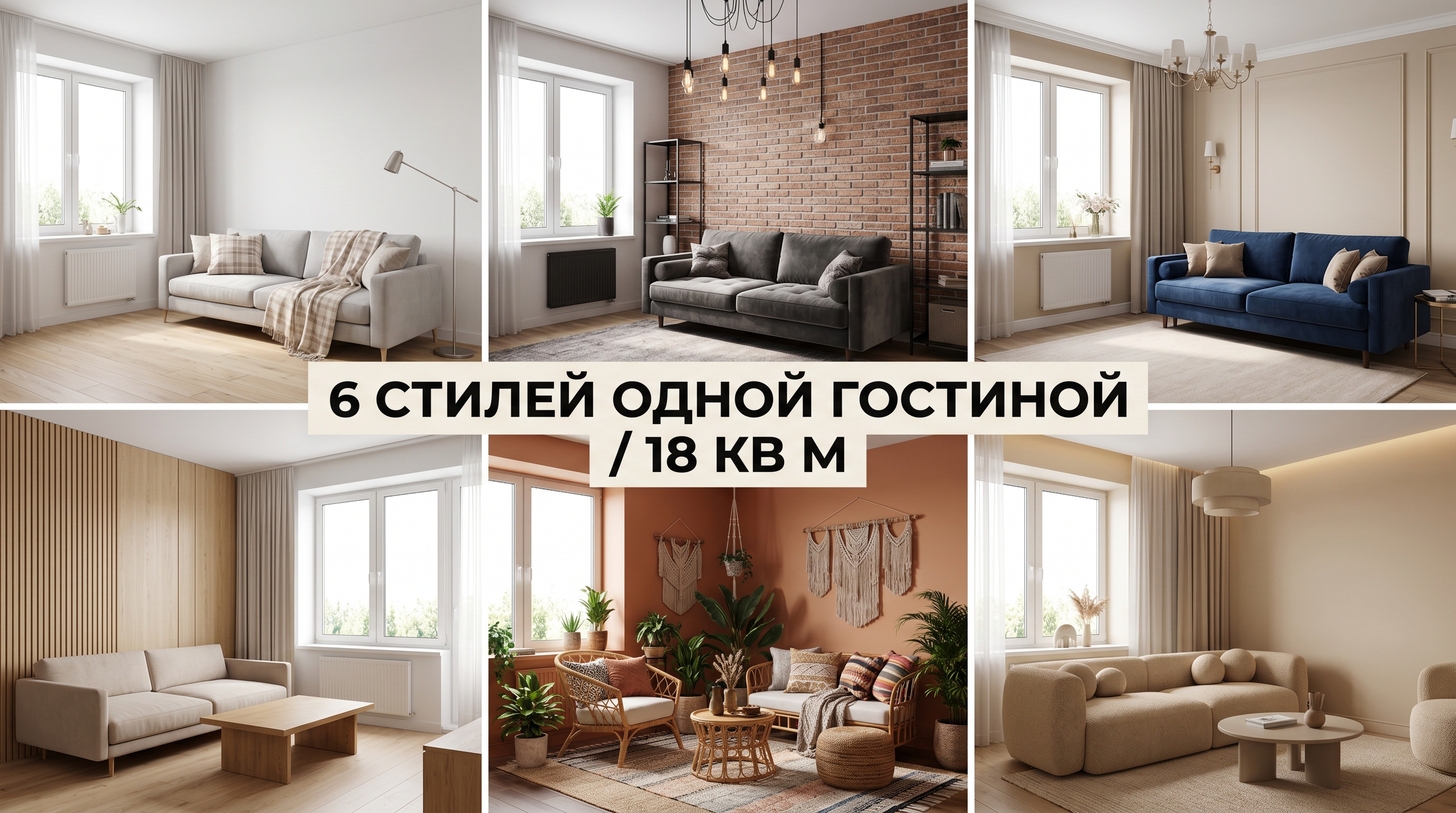 6 стилей одной гостиной 18 кв м: сканди, лофт, классика, минимализм, бохо, контемпорари