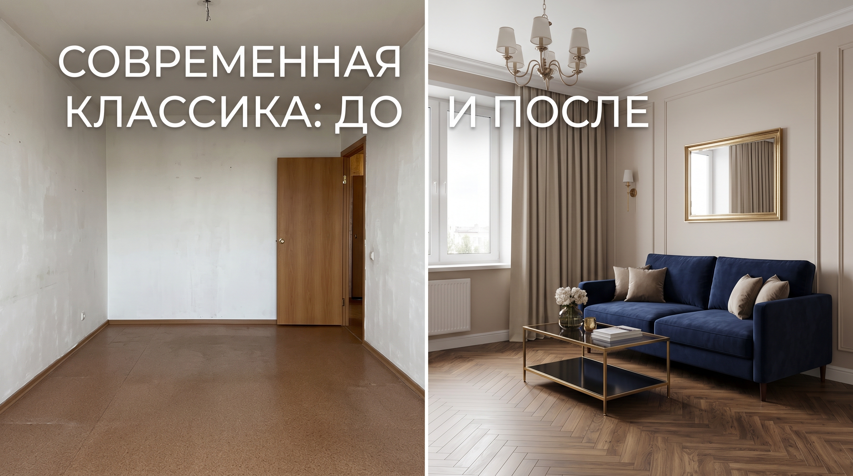 Гостиная в стиле современной классики: до и после
