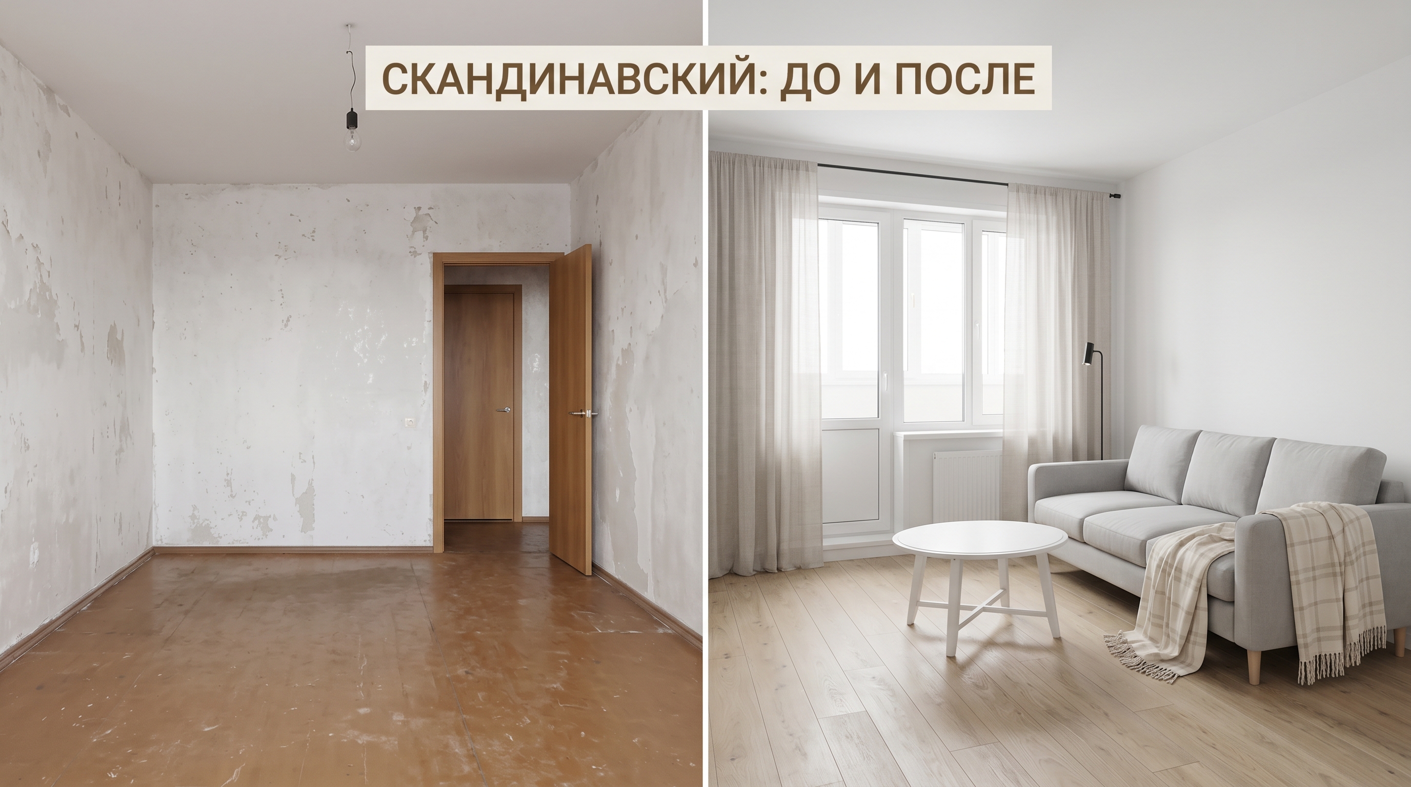 Гостиная в скандинавском стиле: до и после