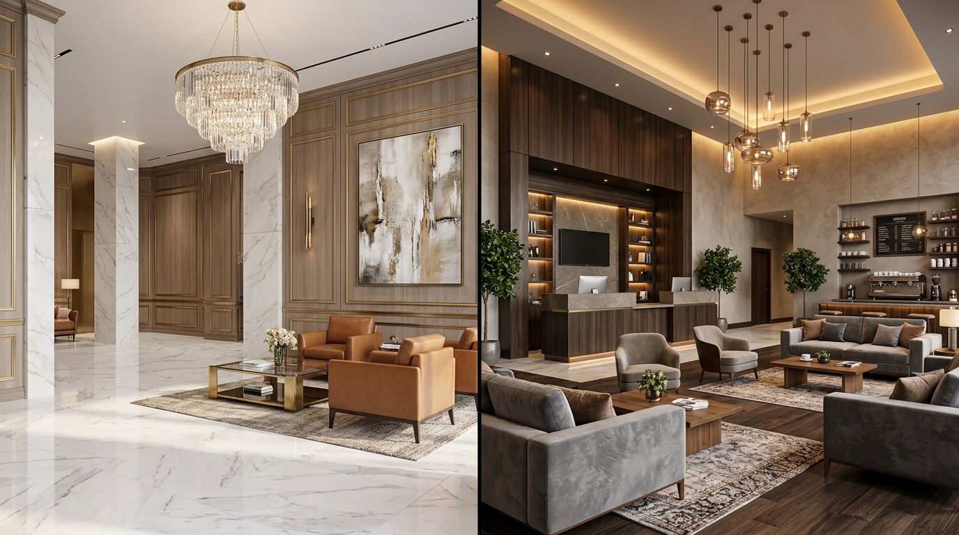 Концепции 4 и 5 холла ЖК: бутик-премиум и hotel-lobby
