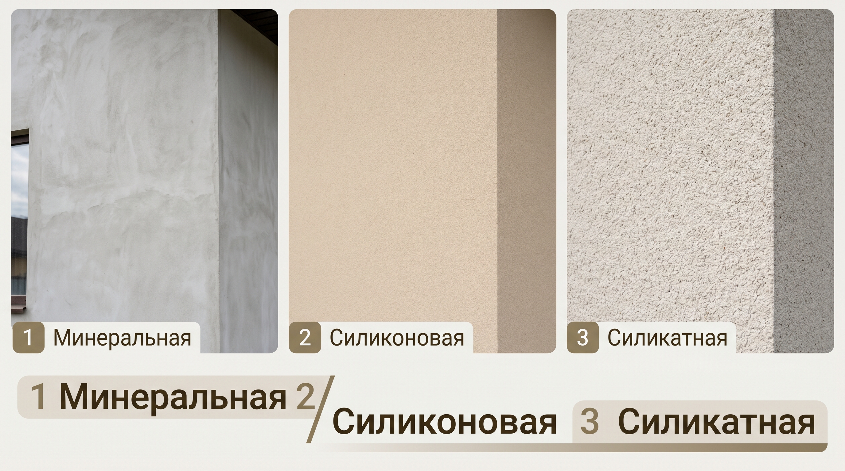 Минеральная, силиконовая и силикатная штукатурка — крупным планом