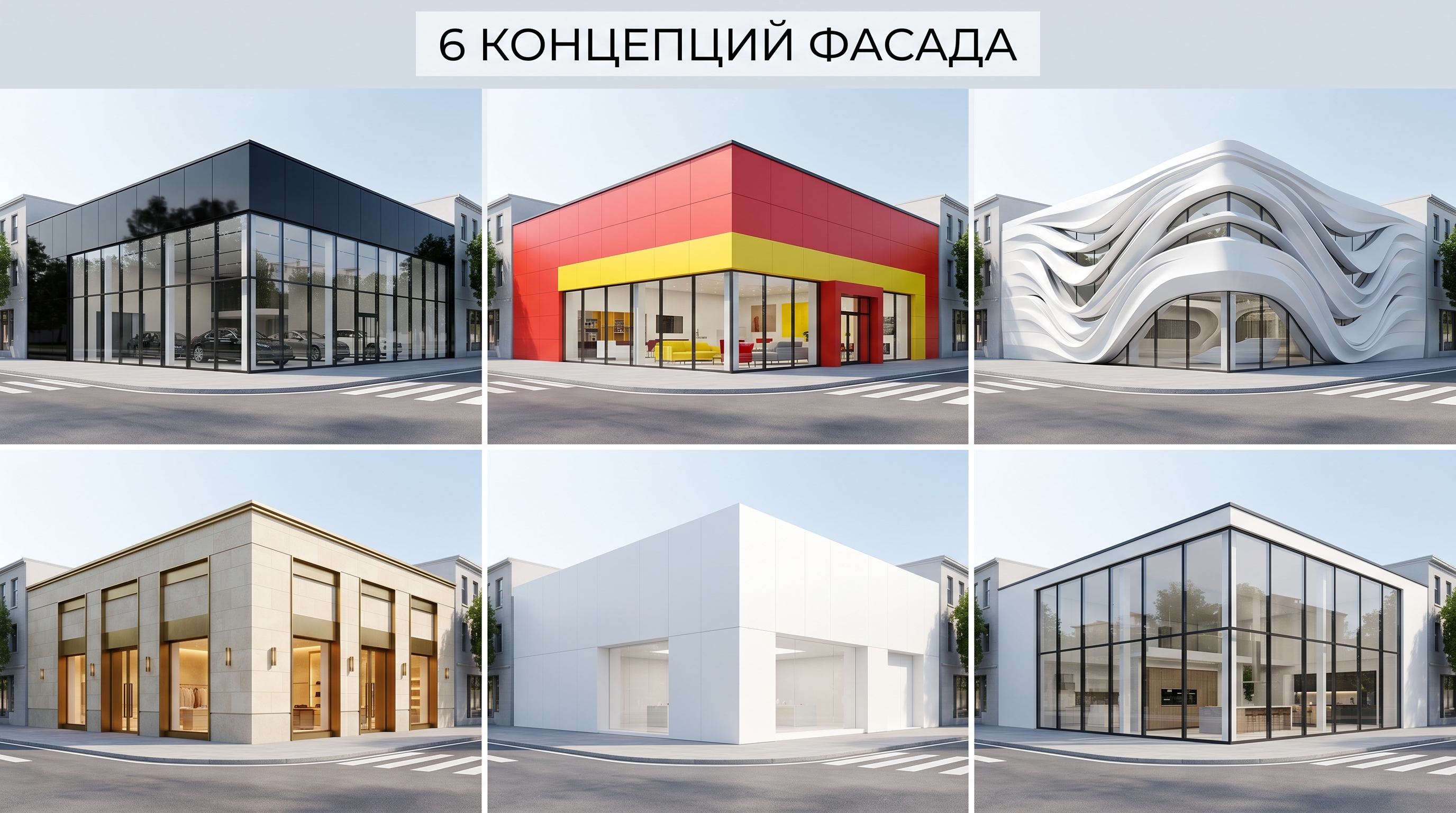 Шесть разных концепций фасада на одном здании